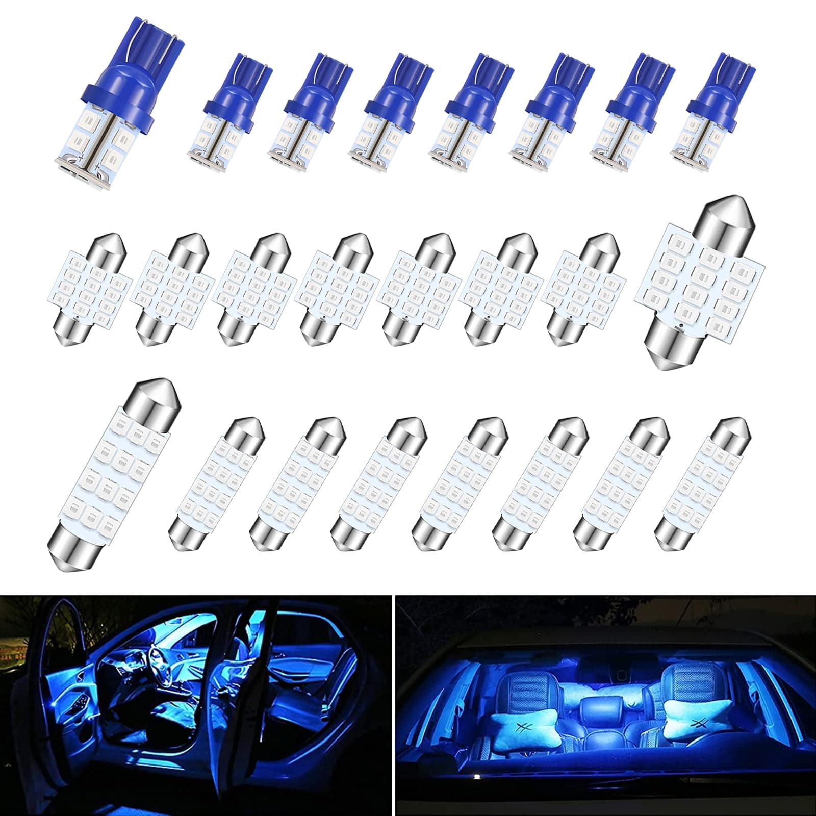 ZKFAR 24 Pack Dome Light LED Car Bulb Kit Set, T10 31 mm 42 mm Festoon Bulbs, Interior Car Lights Bulbs, LED Replacement Bulbs for Car Dome Map Door Courtesy License Plate Lights (Blue)