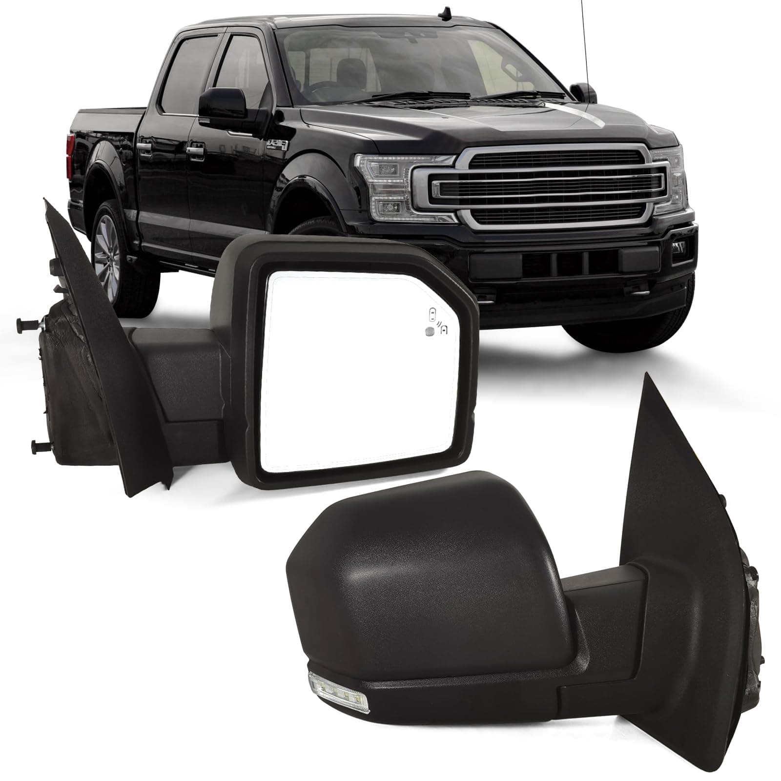 Right Passenger side Mirror with Power Glass,Heated, Puddle Lights,Clearnce Lamp，Blind Spot Detection and Manual Folding Fits 2015-2020 Ford F150 Replace FL3Z17682FA （11 Pins)