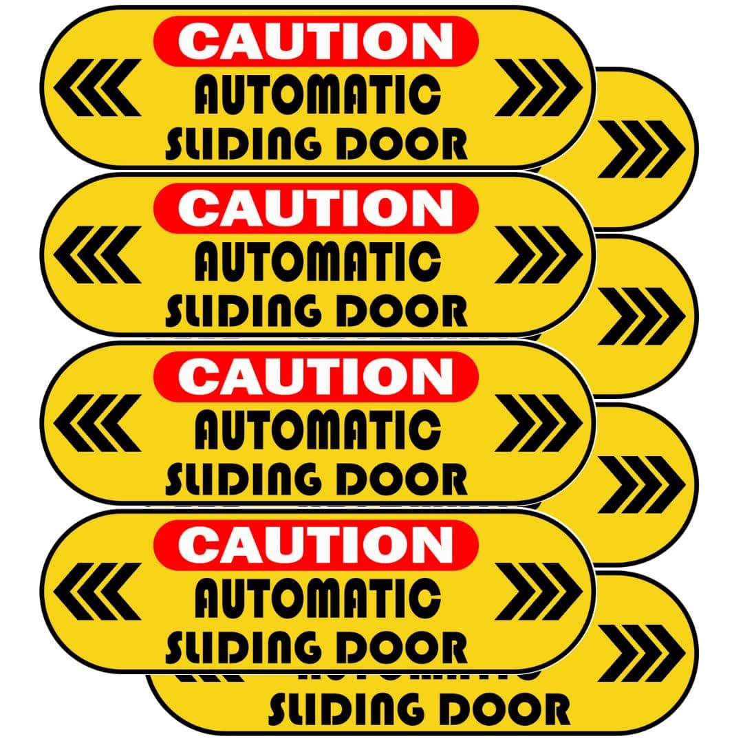 TOTOMO 8pc Caution Automatic Sliding Door Warning Sticker Sign 5" x 1.5" Two-Sided Glass Door Label Window Decal for Auto Car Van SUV Taxi Uber Lyft Rideshare