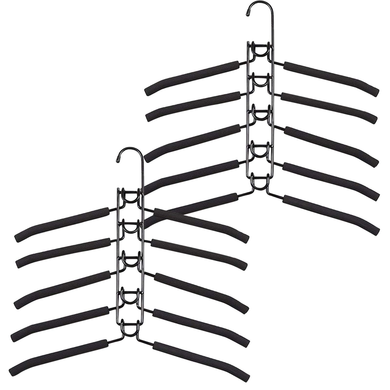 Clothes Hangers Space Saving: 2 Pack 5 in 1 Multi Layer Hangers Non-Slip Foam Padded Heavy Duty Thick Hanger Closet Organizers and Storage for Coat Sweater Suit T-Shirt…