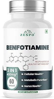 ZESPO Benfotiamine 450mg – Vitamin B1 60 Capsules With Alpha Lipoic Acid & L-...