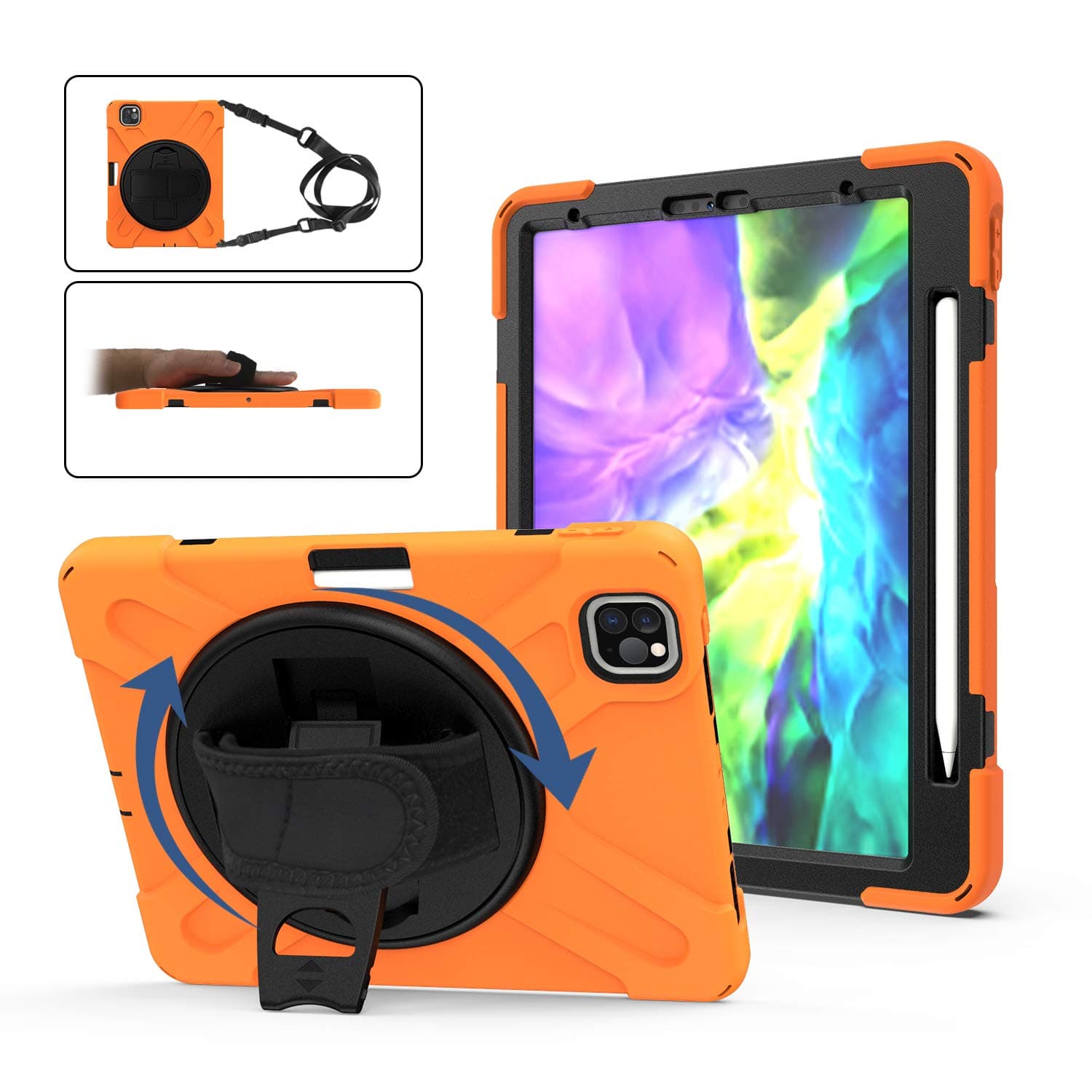 TH000 Rugged Case for iPad Pro 11 2020 Kids Friendly Shockproof Heavy Duty Protective 11-inch Cover with Pen Holder/Kickstand/Rotatable Hand Strap/Adjustable Shoulder Strap