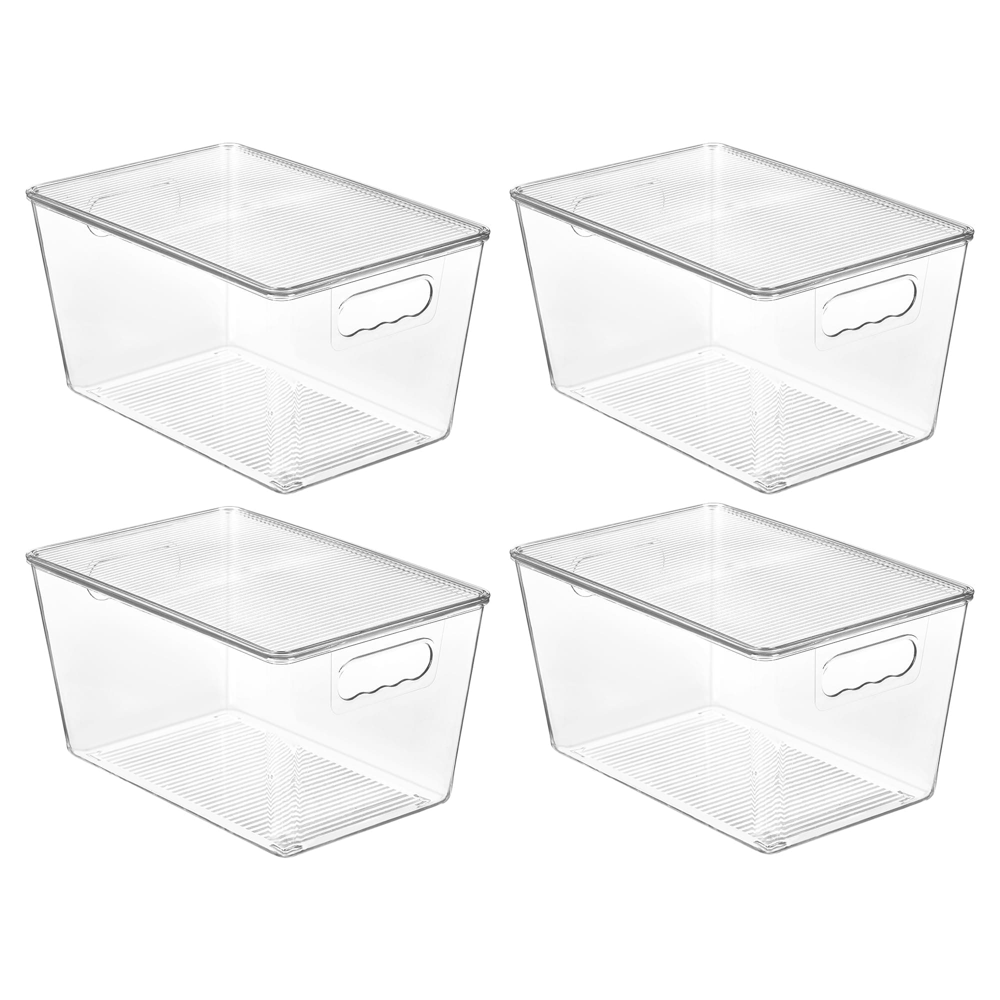 Vtopmart 4 Pack Clear Stackable Storage Bins with Lids, Plastic Organizer Boxes with Handle for Pantry, Perfect for Kitchen, Fridge, Cabinet, Closet, Bathroom Organization, Large