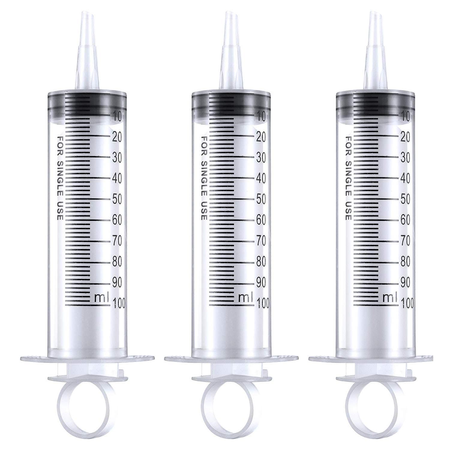 Gebildet 3pcs 100ml Large Plastic Syringe Refilling Syringe with Unique Ring Handle for Scientific Labs, Industrial Measuring Tools