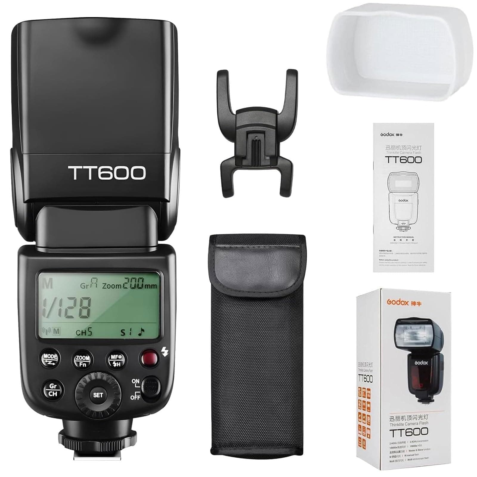 TT600 2.4G Wireless Camera Flash Speedlite with Diffuser, Master/Slave GN60 Manual Flash, HSS when paired off camera with Godox X Trigger System for Canon Nikon Pentax Olympus Fujifilm Panasonic