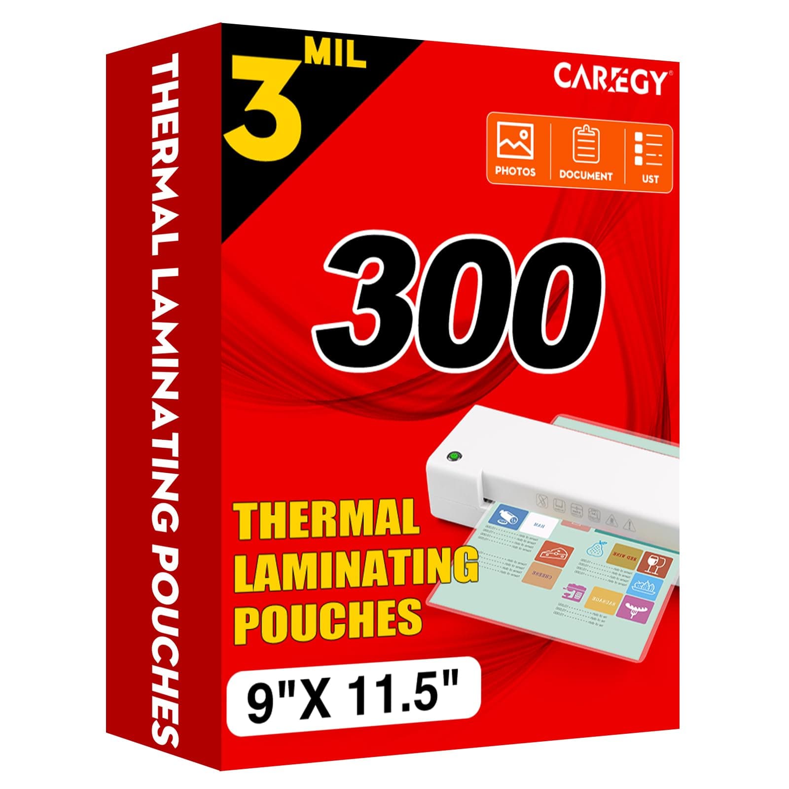 - CAREGY Thermal Laminating Pouches, 300 Pack Laminating Sheets, 3 Mil, 9 x 11.5 Inches Lamination Sheet Paper for Laminator, Clear, Letter Size, Office and School Supplies