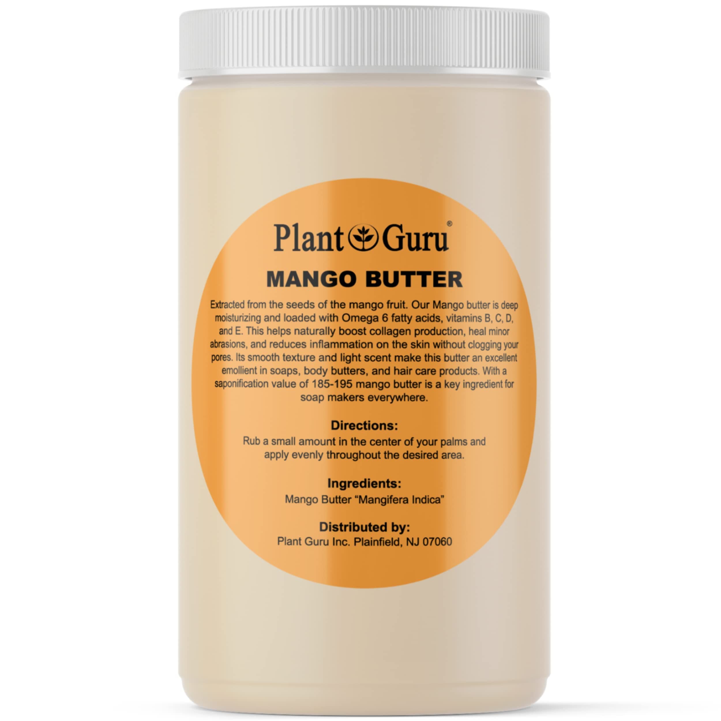 Plant Guru Raw Mango Butter 32 oz. / 2 lbs. Bulk - 100% Pure Natural Unrefined - Great for Skin, Body and Hair Growth. DIY Soap Making, Body Butter, Lotions and Creams.