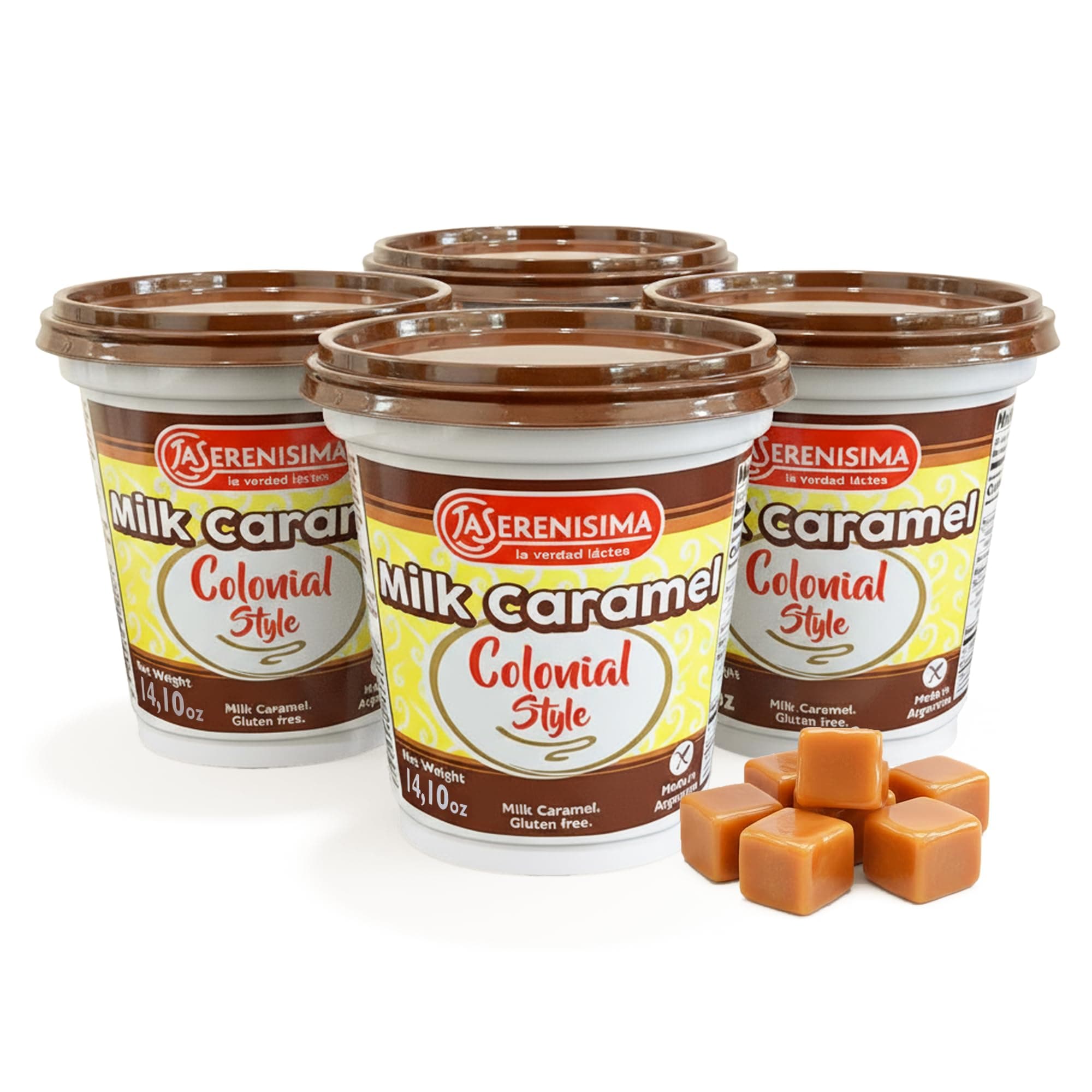 La Serenísima Dulce de Leche - Authentic Milk Caramel Spread from Argentina - Gluten-Free Creamy Caramel Sauce for Baking, Desserts - Rich Flavor for Pancakes, Waffles - 14.1 Ounce (Pack of 4)