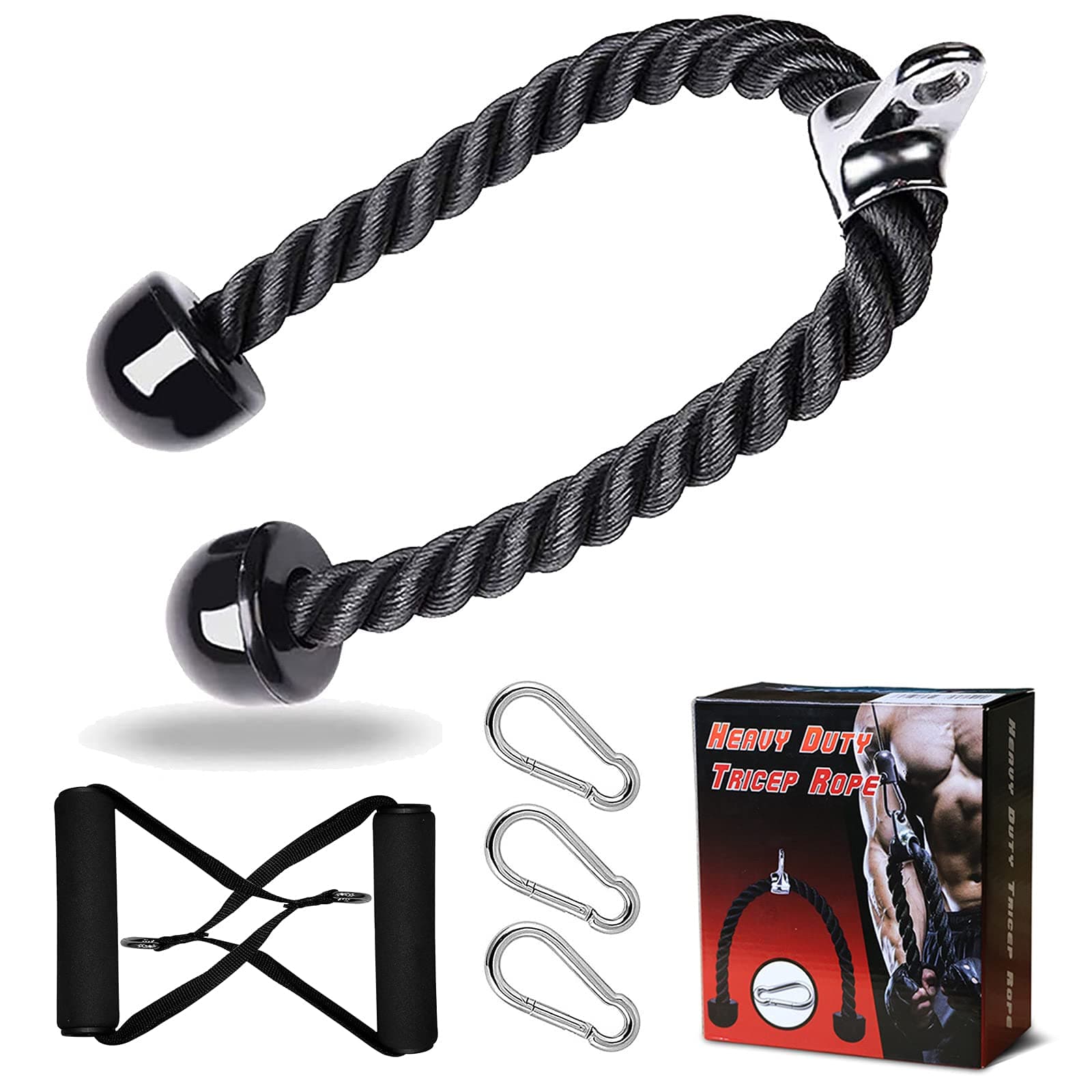 Risefit Heavy Duty Tricep Rope Push Pull Down Bicep Rope Complete Multi Gym Fitness Cable Machine Attachments with Snap Hook Carabiner,Perfect for Arm Strength Training