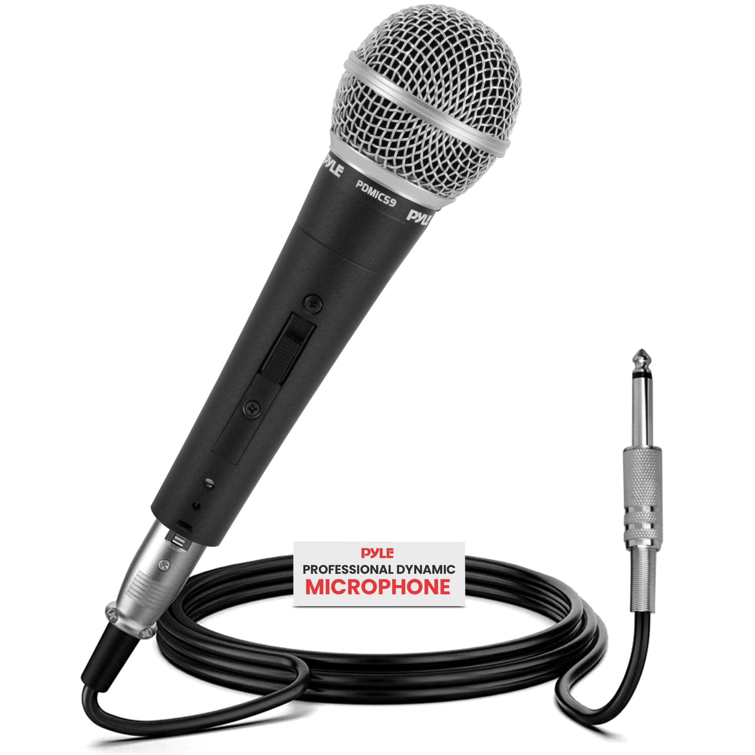 Pyle Professional Dynamic Vocal Microphone - Moving Coil Cardioid Unidirectional Handheld With On/Off Switch Includes 15Ft XLr Audio Cable To 1/4'' Connection Pdmic59