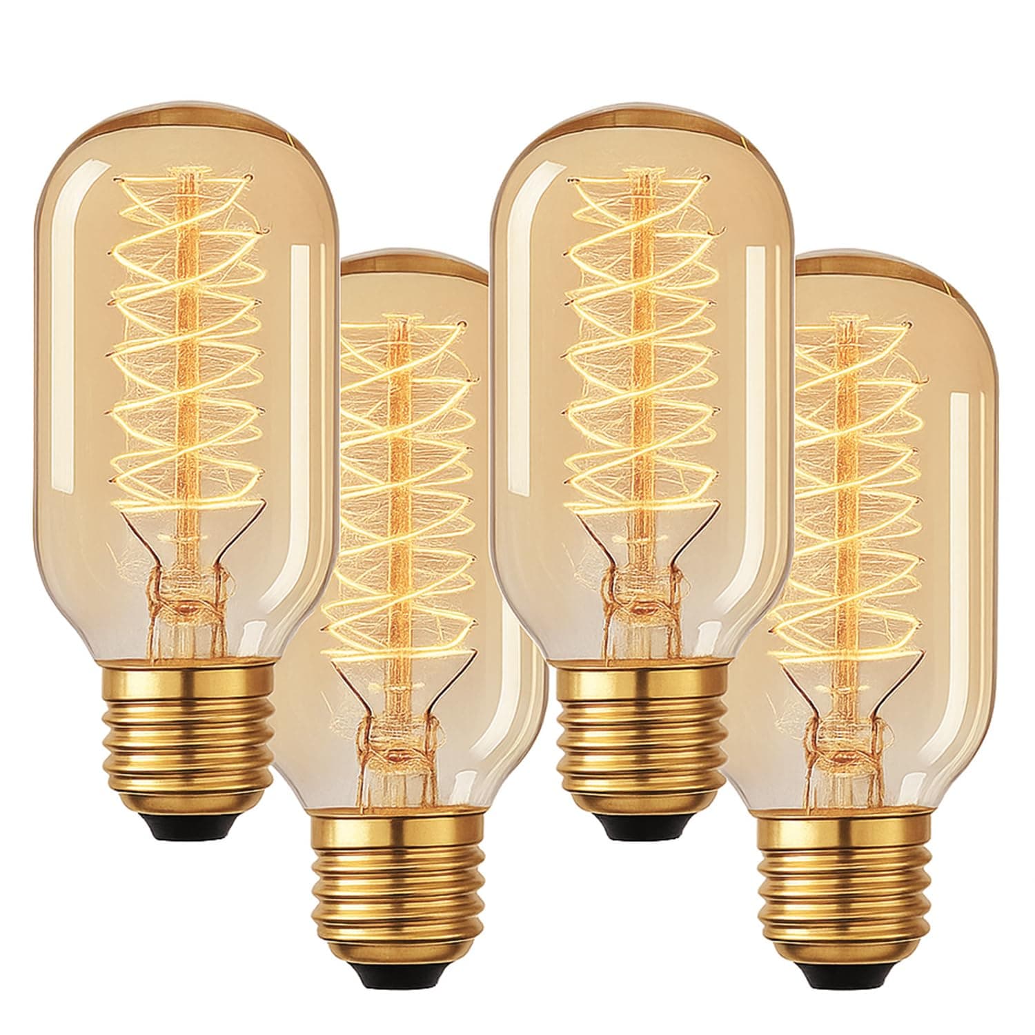 - T45 Edison Bulbs, 40 Watt Dimmable, 2700K Warm White, E26/E27 Base Incandescent, 110-130V, Squirrel Cage Filament, Vintage Decor for Pendant Lights, Vanity Fixtures, and Decorative Lighting, 4-Pack