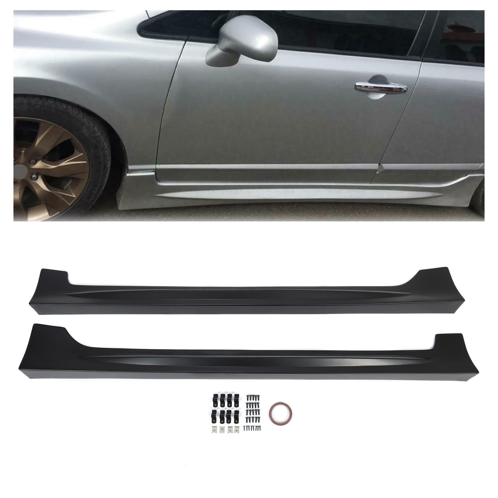 Side Skirts Replacement Compatible with 2006-2011 Honda Civic 4 Door Sedan Rocker Panels Guard Side Extension Splitter Black