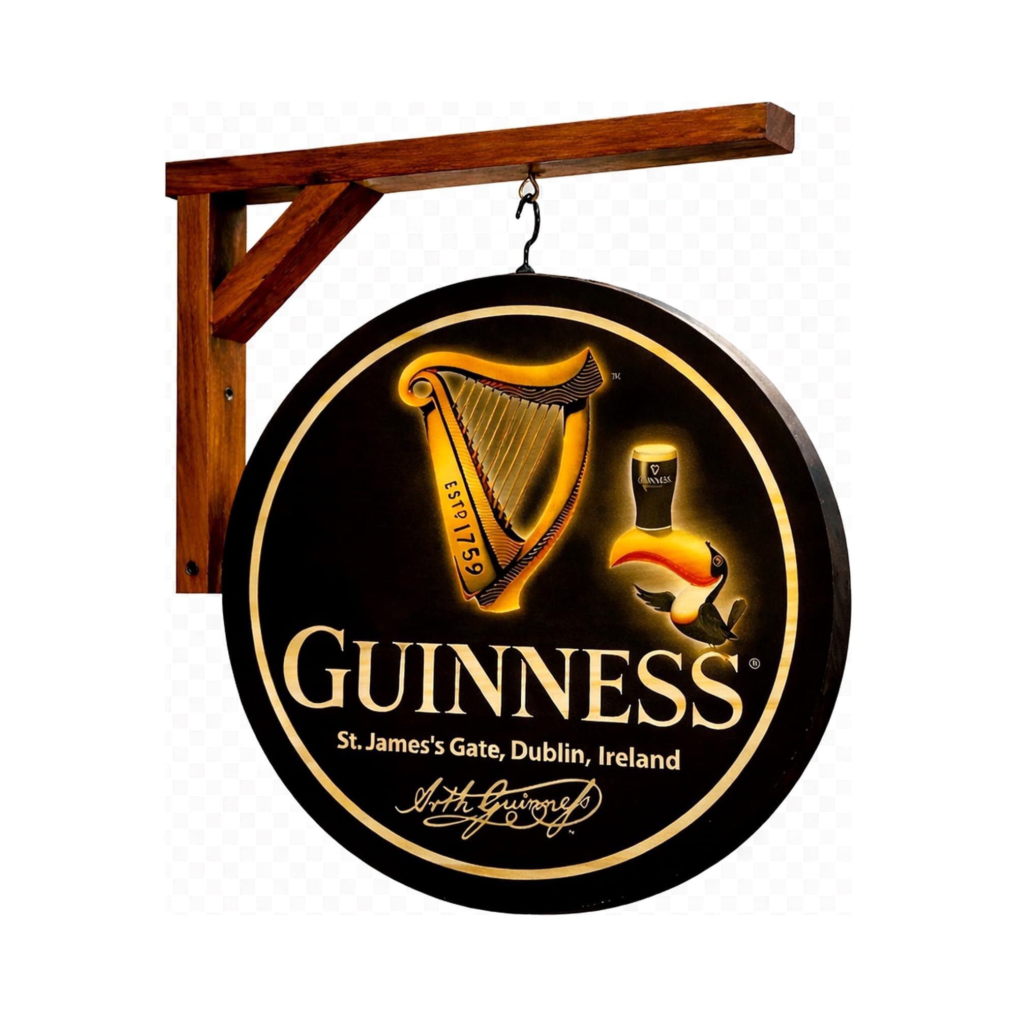 Guinness Double Sided Pub Sign, Black, Yellow, Brown