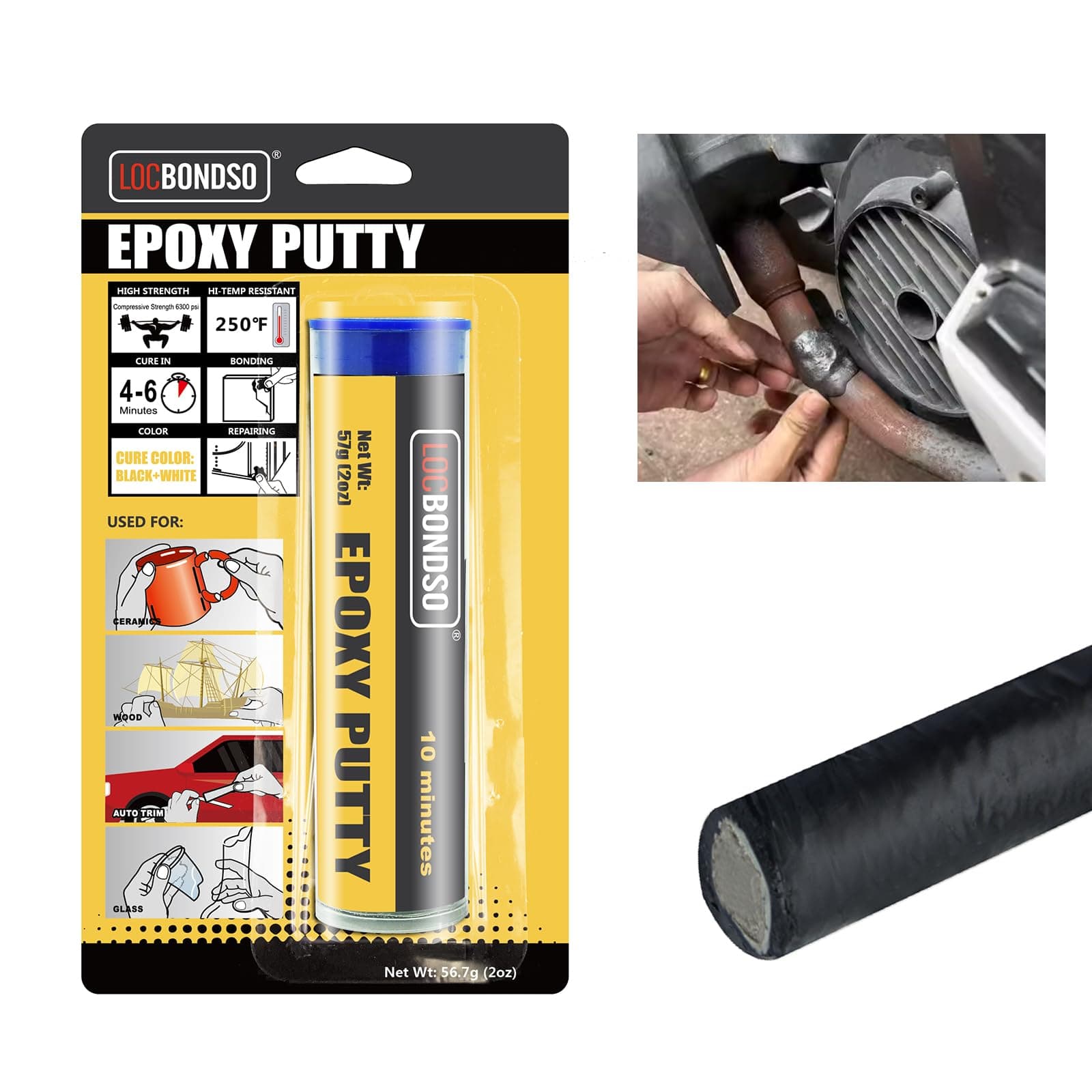 LOCBONDSO Epoxy Putty, Strong Bond Epoxy Putty Stick, Fast Setting | Waterproof & Heat Resistant, Easy Repair for All Purpose Metal, Plastic, Wood, Ceramics, Glass, Grey(2 oz.)