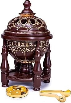 – 4P Premium Resin Incense Burner - Brown Wood Effect Charcoal Oud Burner - Thoughtful Wellness Gift & Self-Care Accessory – Decorative with Metal Cup