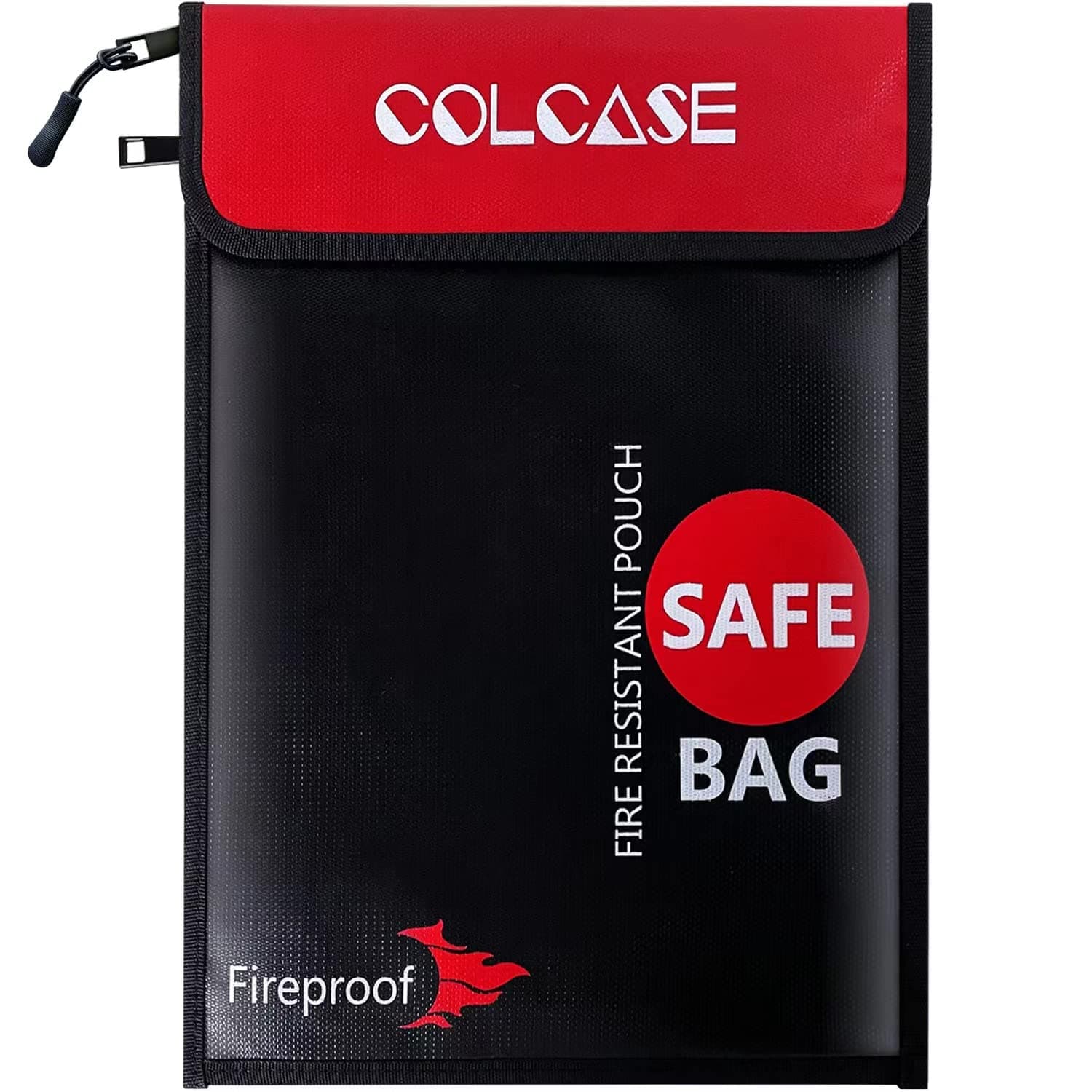 COLCASE Fireproof Document Bag Upgraded 2 Pockets (2000 ℉) 15 x 11 Inches Silicone Coated Fireproof and Waterproof Bag Safe Storage for Money, Documents, Jewelry and Passport Black