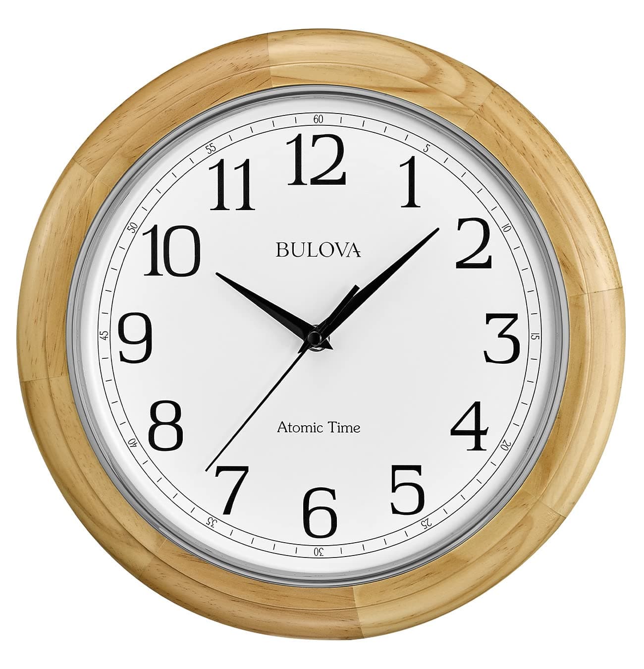 Bulova C5005 Wooden Atomic Analog Wall Clock | Automatically Sets Time | Large Roman Numerals | Battery Operated | Traditional Design