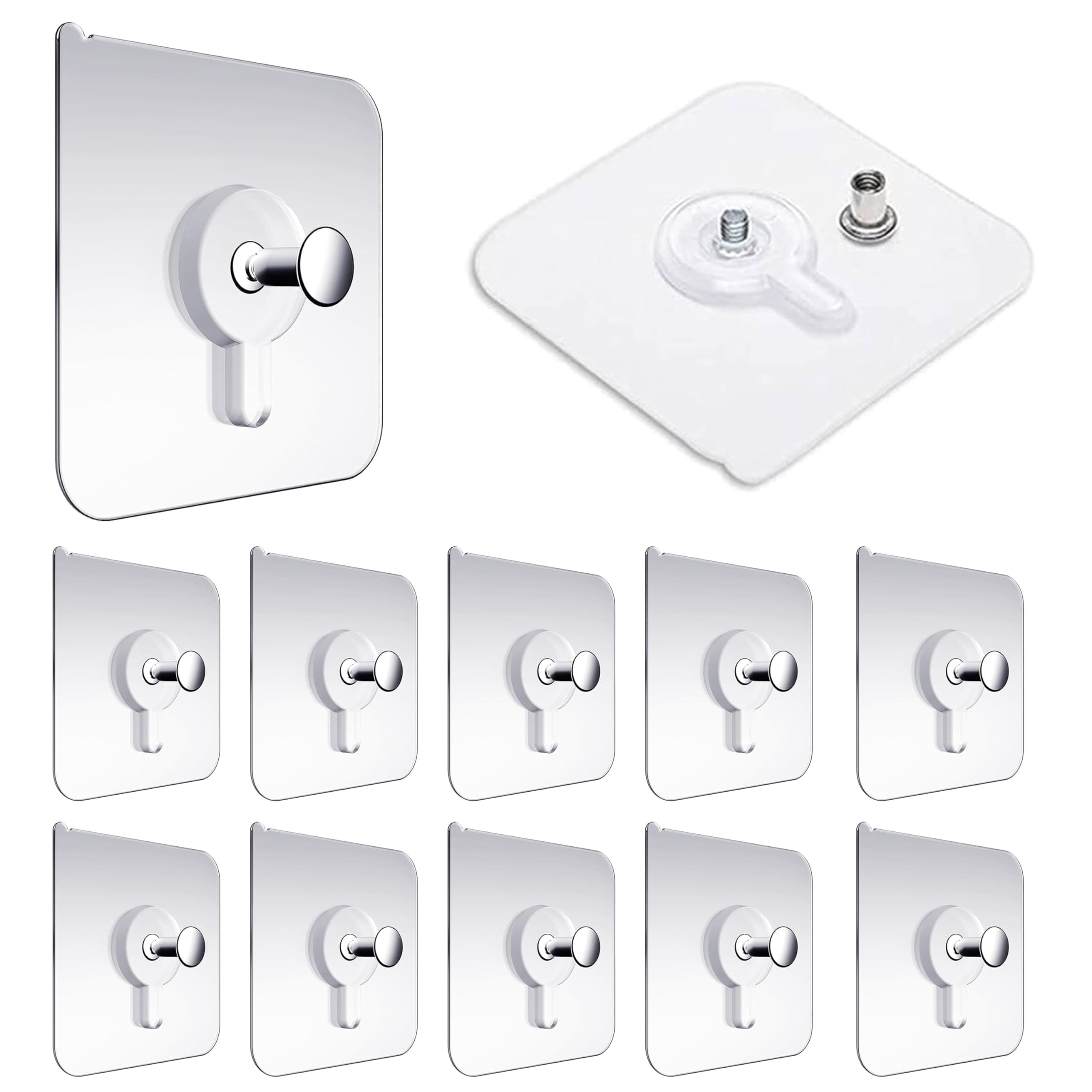 Wall Hooks Without Drilling Waterproof Hooks for Bathroom Shower Kitchen Keys Door Outdoor Home Improvement Utility Hook (Pack of 10, Photo Frame Hook) Clear, Stainless Steel