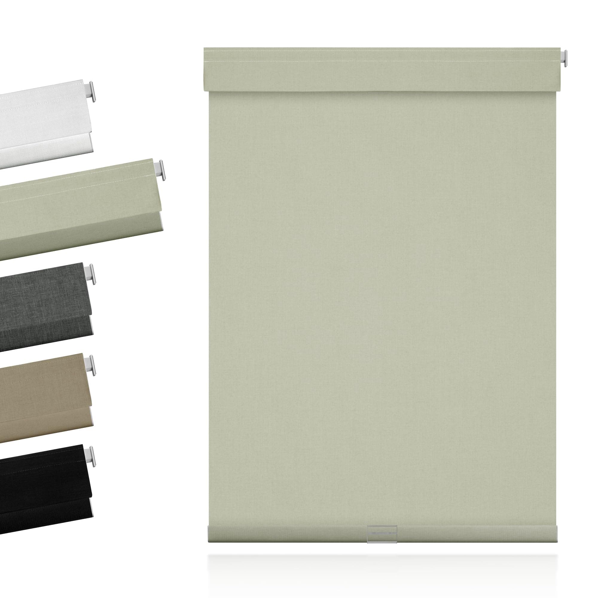 No Drill No Tools Blackout Roller Shades for Windows, Cordless Blinds with Linen Fabric-Matched, Custom Roller Blinds for Home Office Door, Beige, 51" W x 72" H