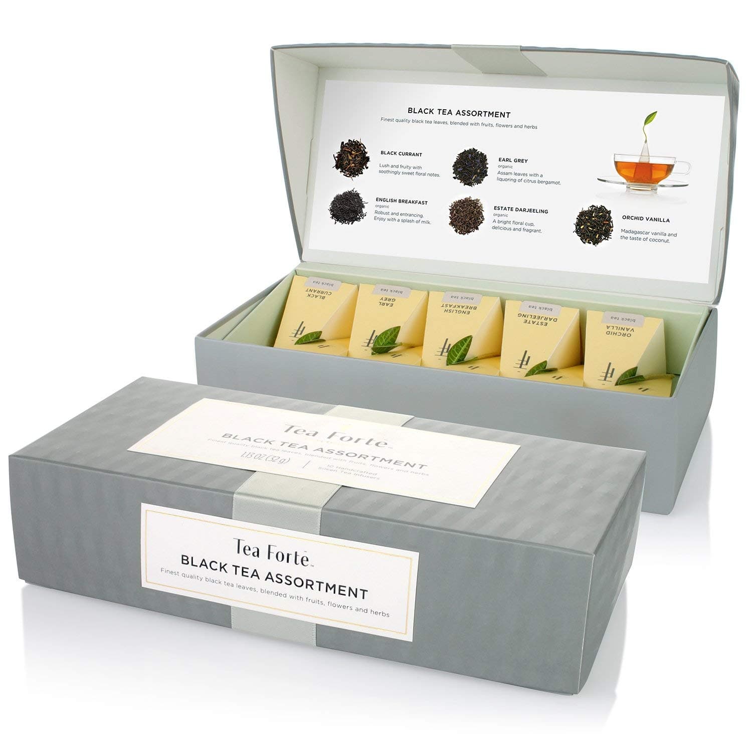 Premium Petite Presentation Box Gift Set Sampler, 10 Count, 2 of Each Blend Individually Wrapped Handcrafted Pyramid Infuser Bags, Black Tea