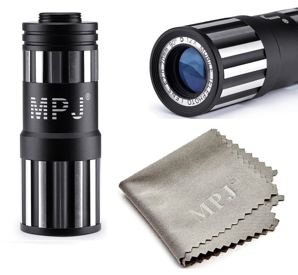 iPhone 6S Lens, iPhone 6 Lens, MPJ Camera Lens Kit for iphone 6 6S Including for iphone 6S Lens and for iphone 6 lens 12x Zoom Aluminum Telescopic Optical Lens(Black)(Not For iPhone 6 Plus) by MPJ