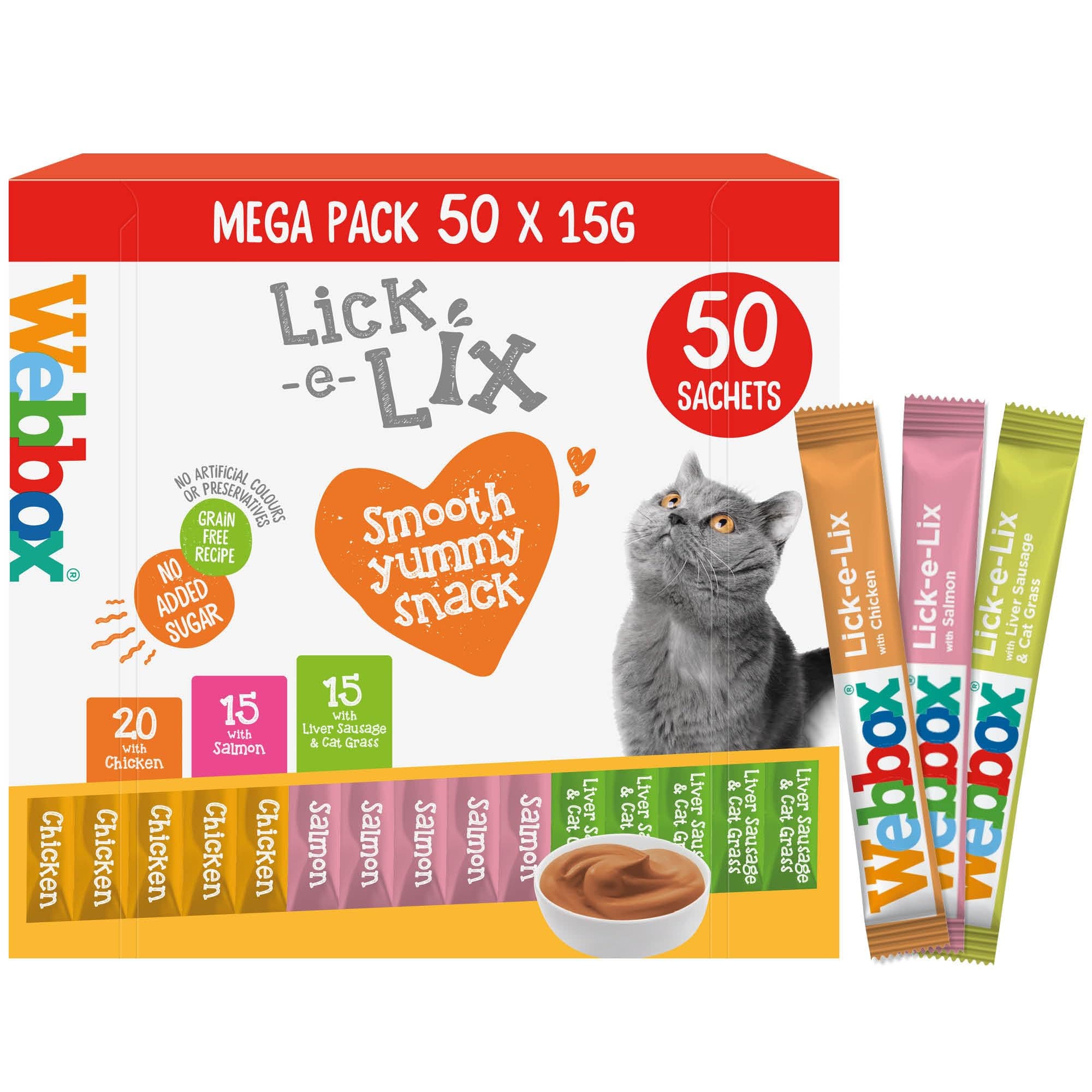 Lick-e-Lix Cat Treats Variety Value Pack - Kitten Friendly, Grain Free, No Artificial Preservatives or Colours (50 Pack)