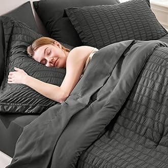 CozyLux King Seersucker Comforter Set with Sheets Dark Grey Bed in a Bag 7-Pieces All Season Bedding Sets with Comforter, Pillow Sham, Flat Sheet, Fitted Sheet, Pillowcase