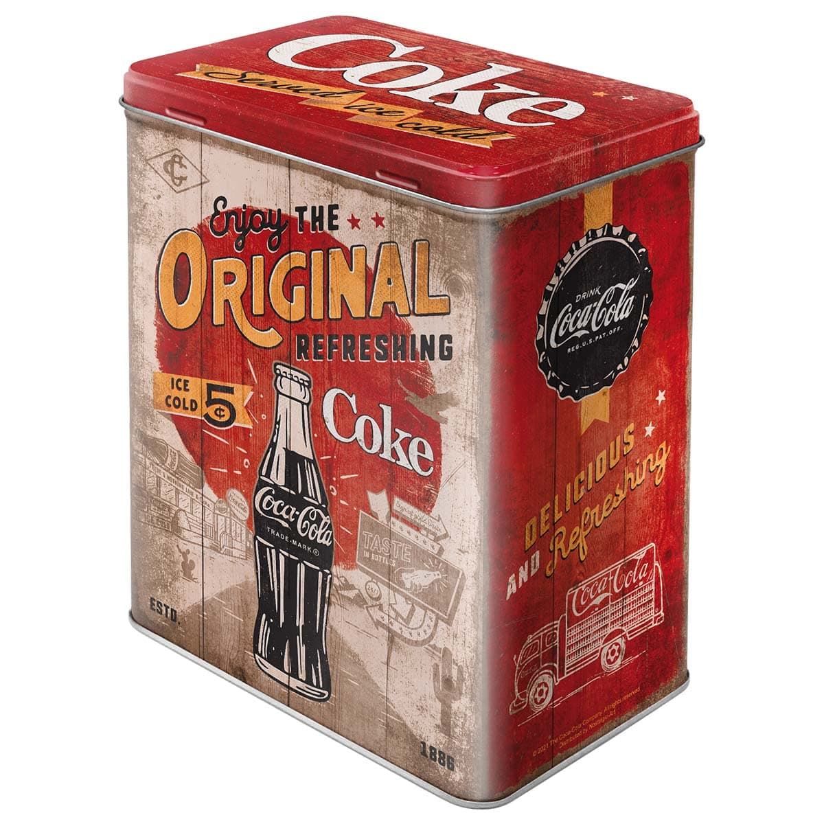 Retro Storage Jar L, 3 L, Coca-Cola - Original Coke Highway 66 - Gift Idea for Coke Fans, Large Tin Coffee Tin, Vintage Design
