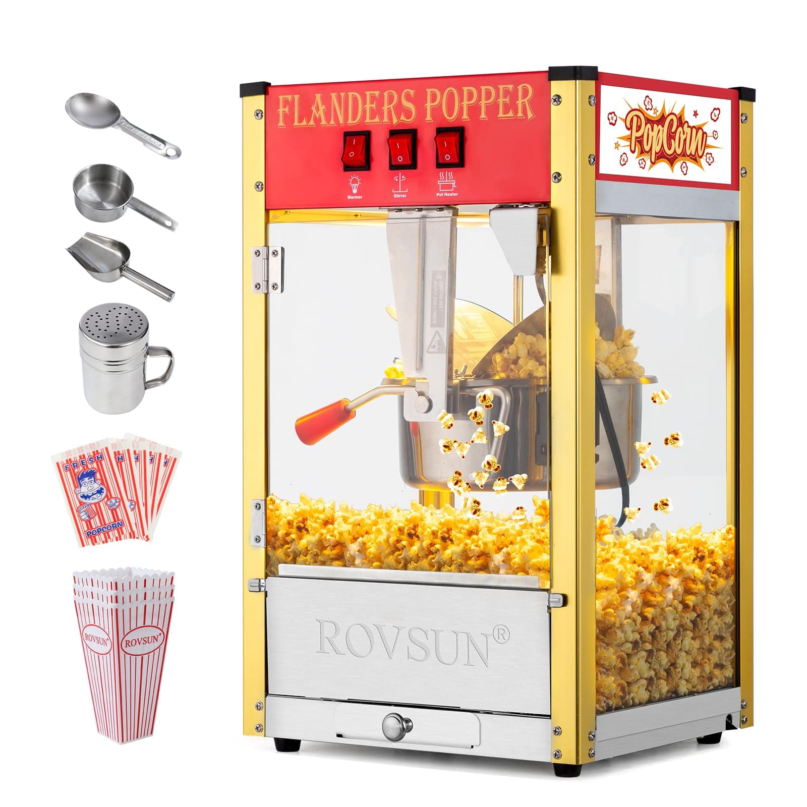 ROVSUN Popcorn Machine with 8 Ounce Kettle Makes Up to 32 Cups ETL Certified, Countertop Popcorn Maker Commercial Popcorn Machine Movie Theater Style w/Scoop, Oil Spoon & 3 Popcorn Cups
