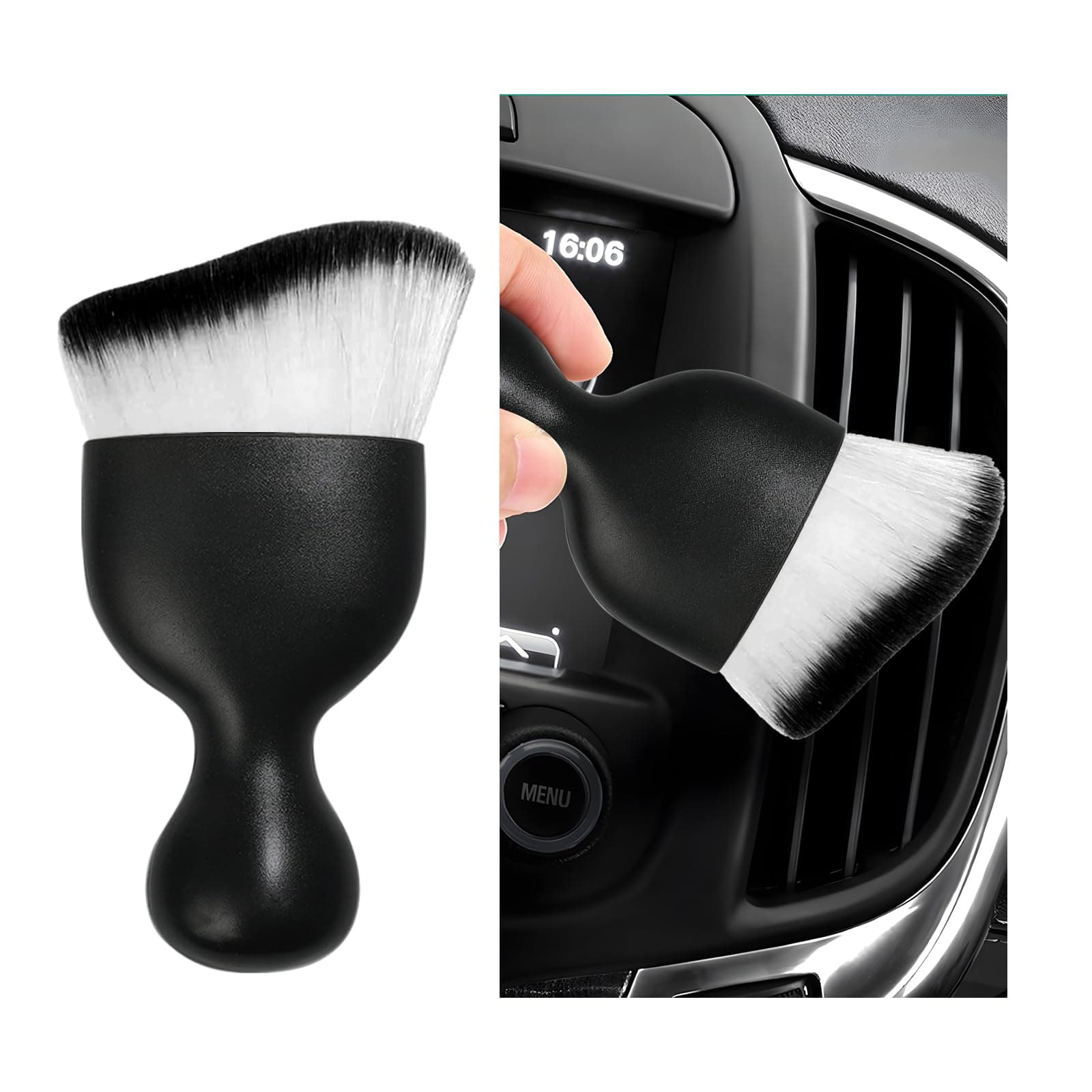 Car Interior Dust Brush, Soft Scratch Free Auto Detailing Brushes, Universal Vehicle Interior Cleaning Tool for Automotive Dashboard, Air Vents, Leather(White & Black)