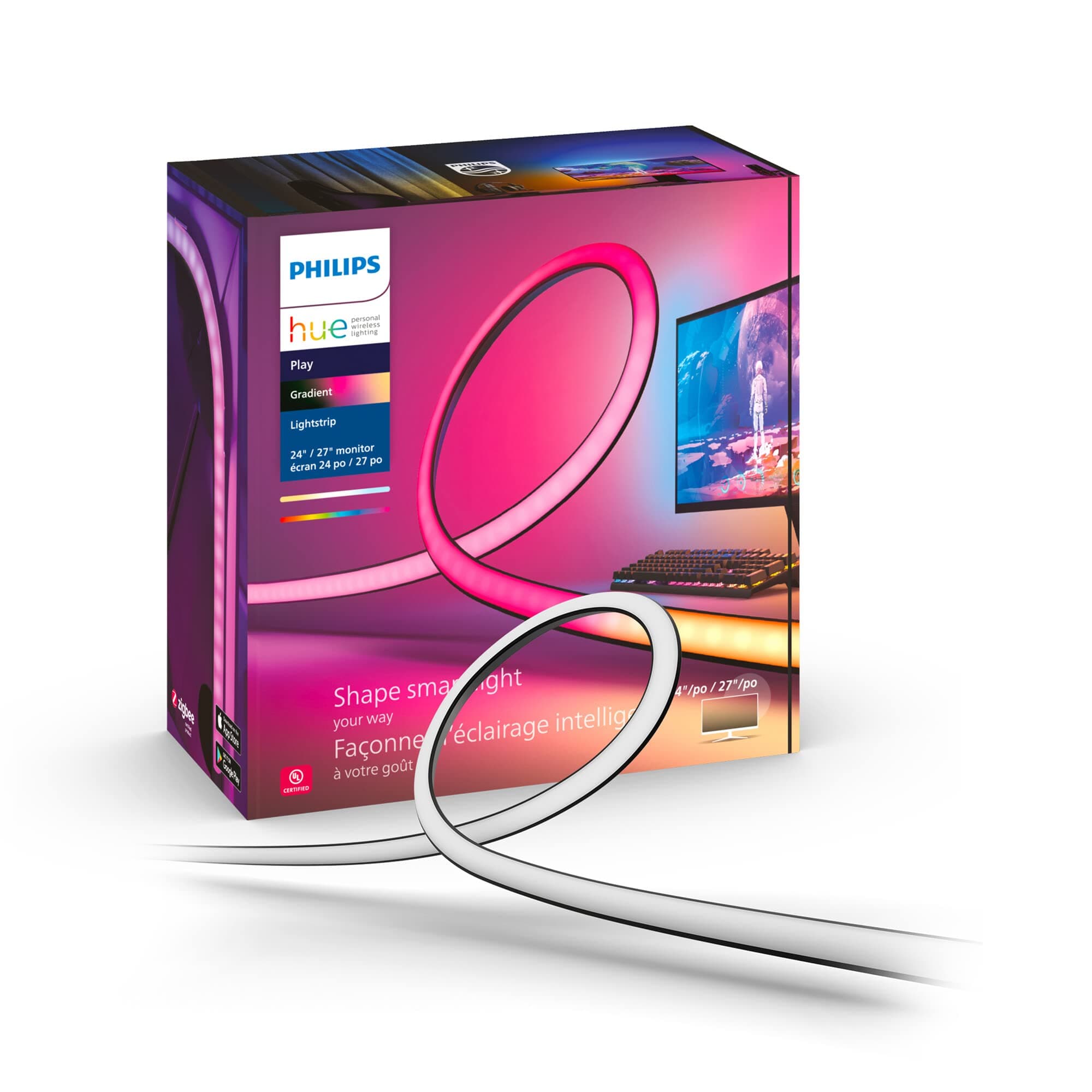 Philips Hue Play Gradient PC Lightstrip [for 24-27 Inch Screens] LED Smart Lighting. Sync for Entertainment, Gaming and Media