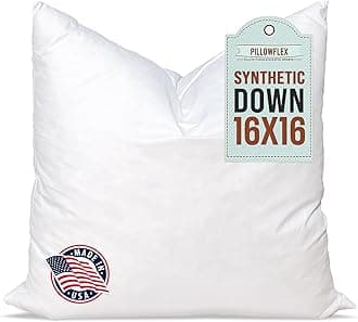 Pillowflex Synthetic Down Pillow Insert - 16x16 Down Alternative, Ultra Soft Throw Pillow, Small Couch Sham Bed Sleeping Pillow - 1 Decorative Accent Form