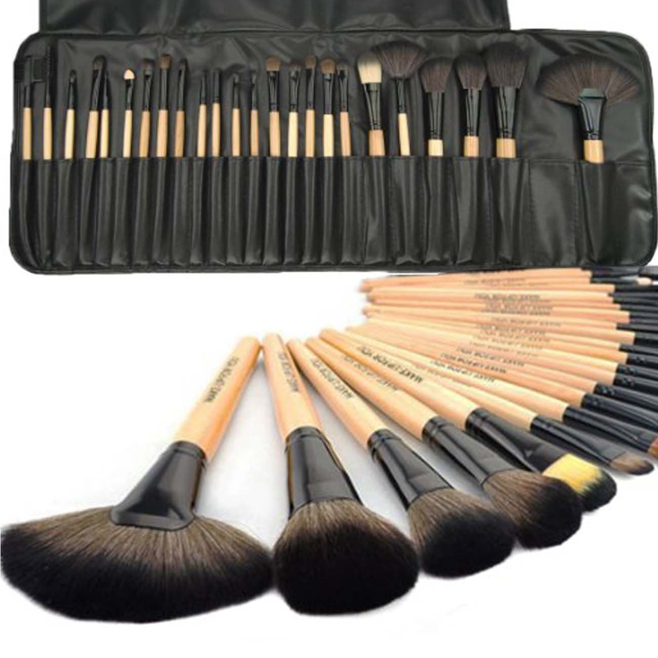 Make up Brushes,Moonight Professional 24pcs Cosmetic Brushes Set|Makeup Brushes Set - Pro Cosmetic Makeup Brush Set Kit w/Leather Case - For Eye Shadow, Blush, Concealer (24 Pieces, Beige)