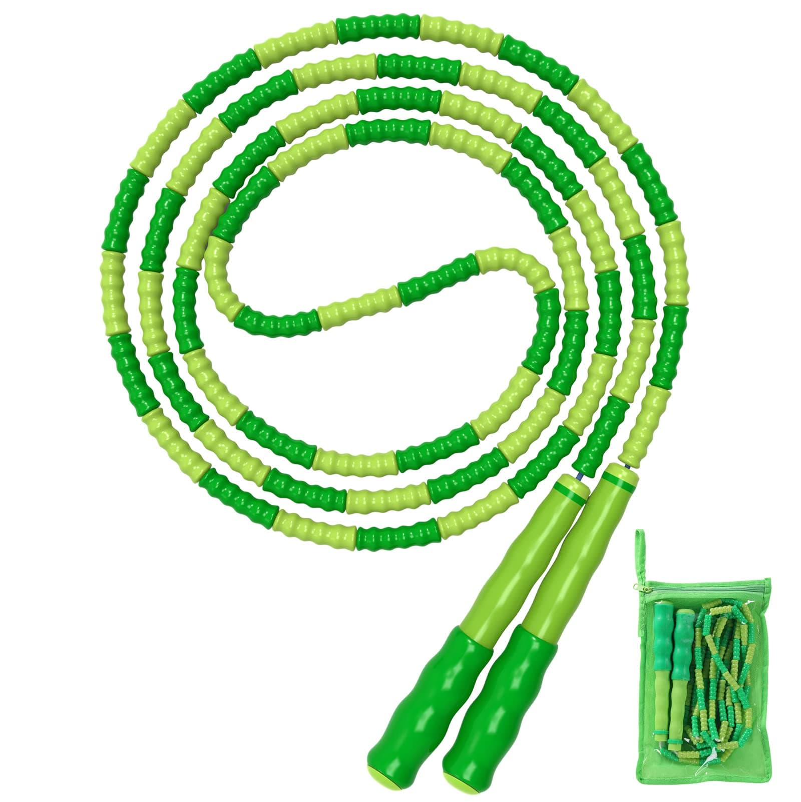Jump Rope, Green Adjustable Length Tangle-Free Segmented Soft Beaded Skipping Rope, Fitness Jump Rope for Kids, Man, and Women Weight Loss 9.2 Feet