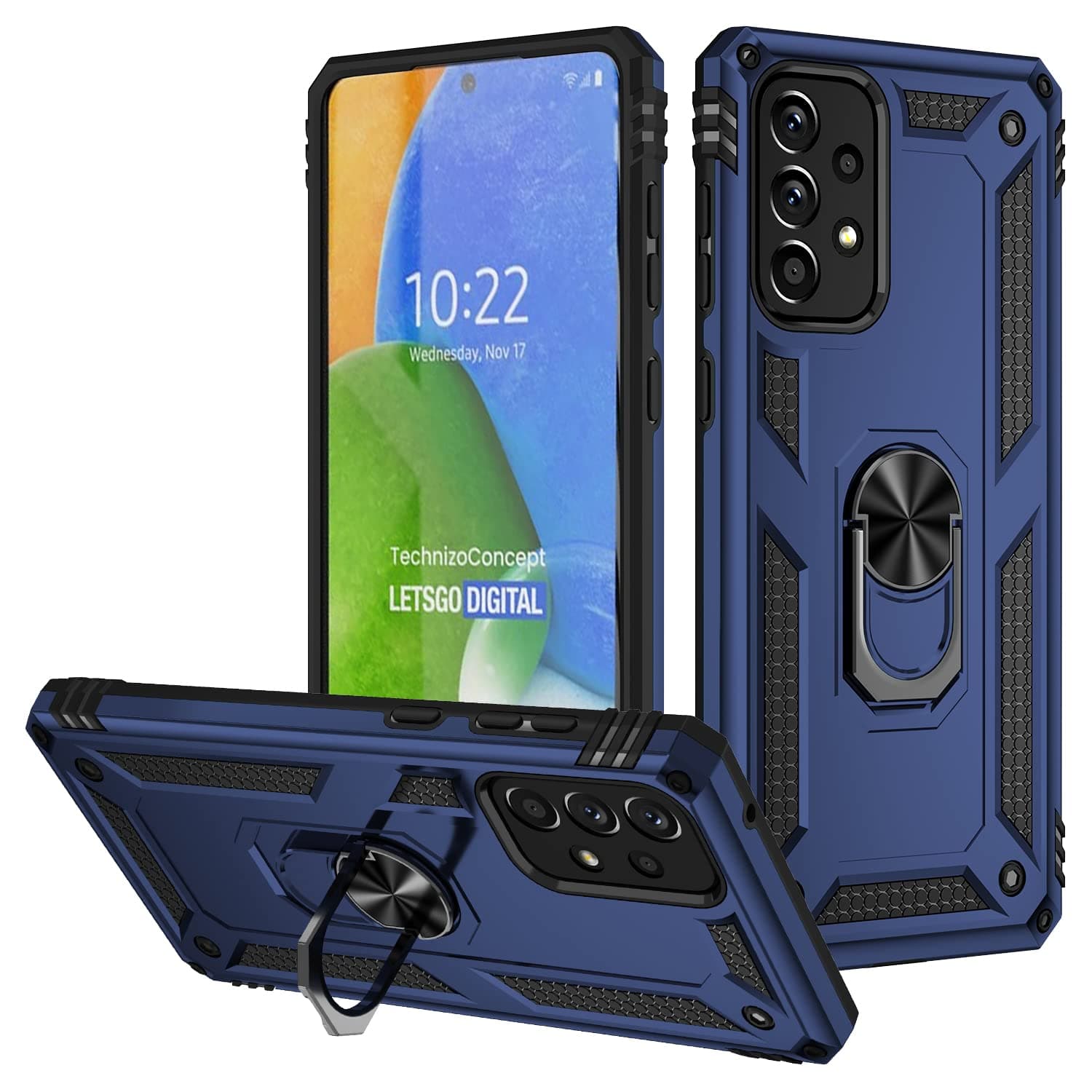 Case for Samsung Galaxy A73 5G,Ring Holder Protective Silicone Shockproof Tough Armor Hard Phone Cover,Blue