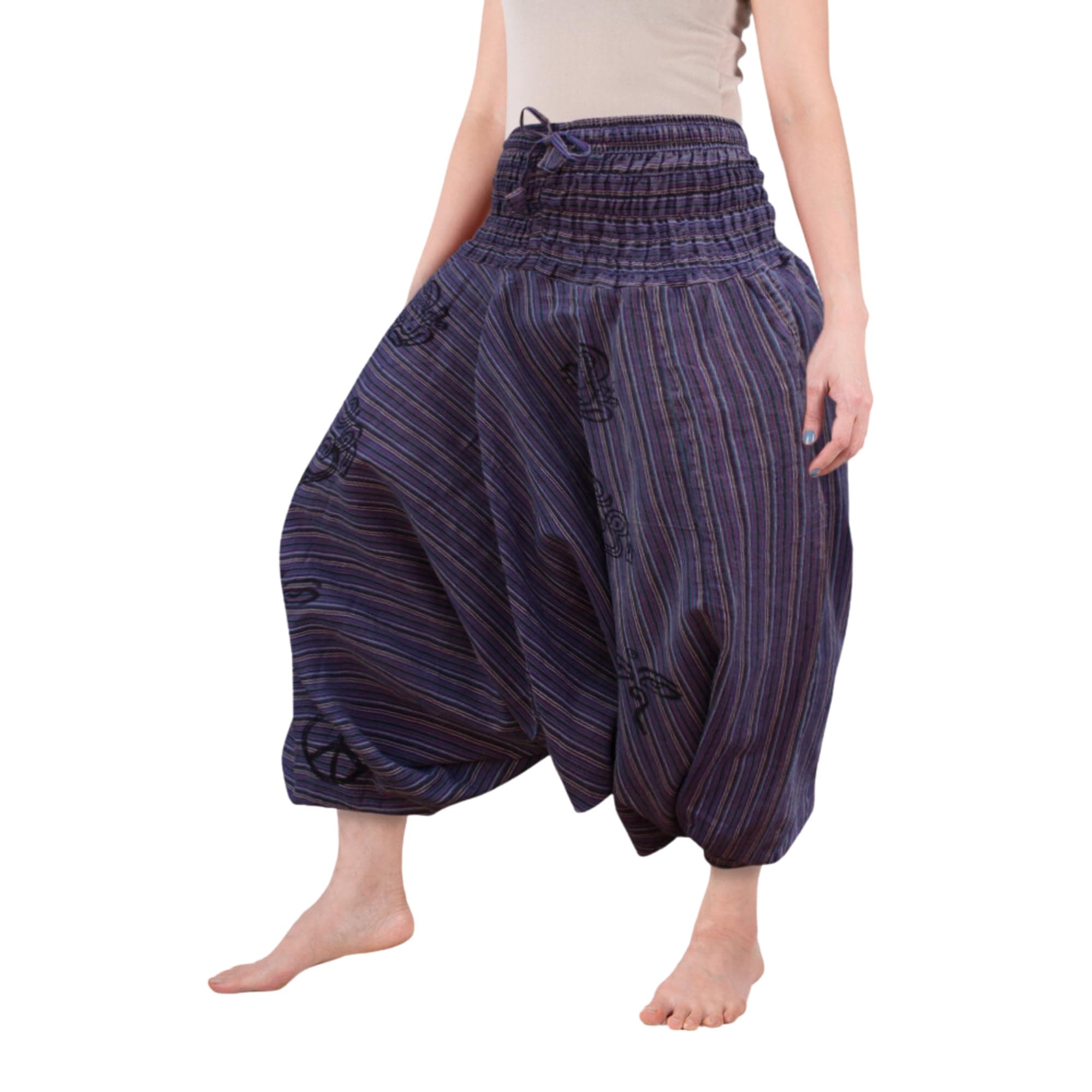 EzhippieWomens Stonewashed Striped Harem Pants Hippie Trouser