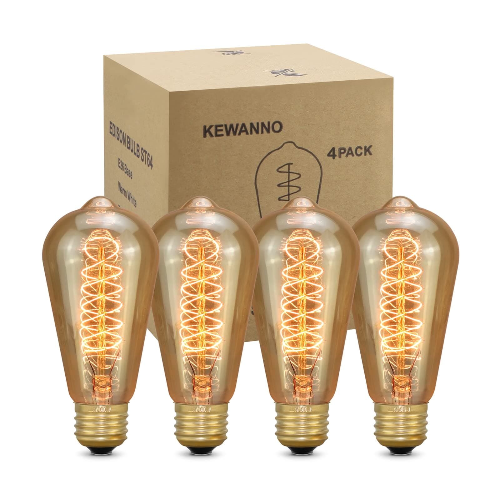 4 Pack ST64 Edison Light Bulbs, Incandescent Light Bulb 40W, Dimmable Decorative Lightbulbs E26 E27 Bulb, Vintage Lights Bulbs for Outdoor Light Socket LightFixture