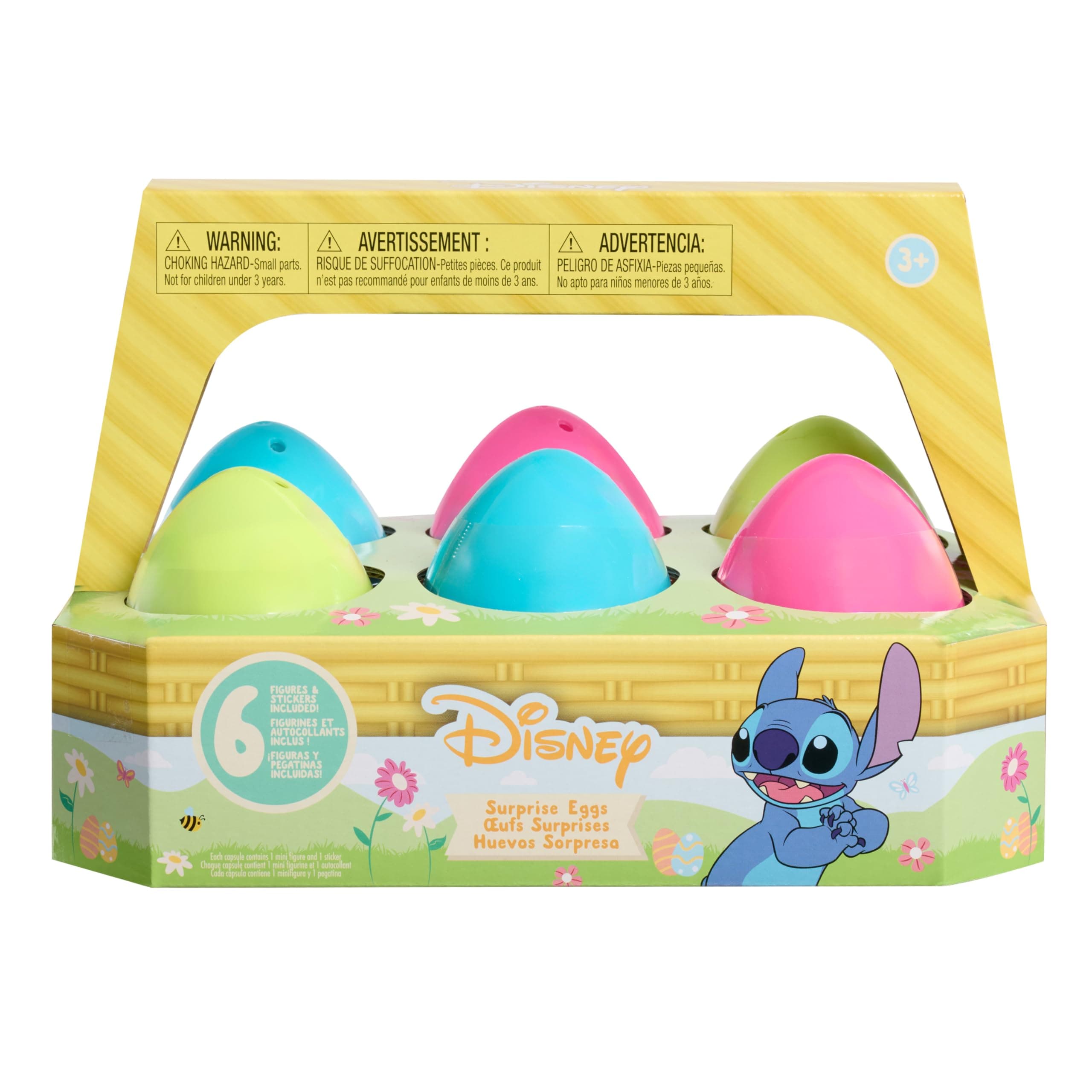 Disney Stitch Surprise Eggs Easter Basket – 6 Blind Capsule Eggs with 3.75” Collectible Stitch Figures & Stickers, Easter Basket Stuffers for Kids Ages 3 and Up