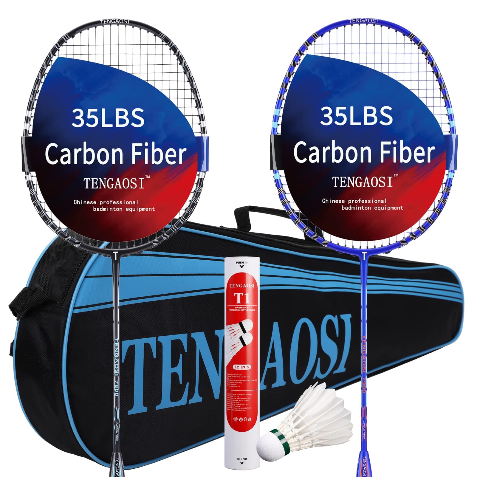 High Grade Badminton Set 2 Player Graphite Badminton Rackets Set - Including Badminton Racquets and Feather Shuttlecocks Birdies