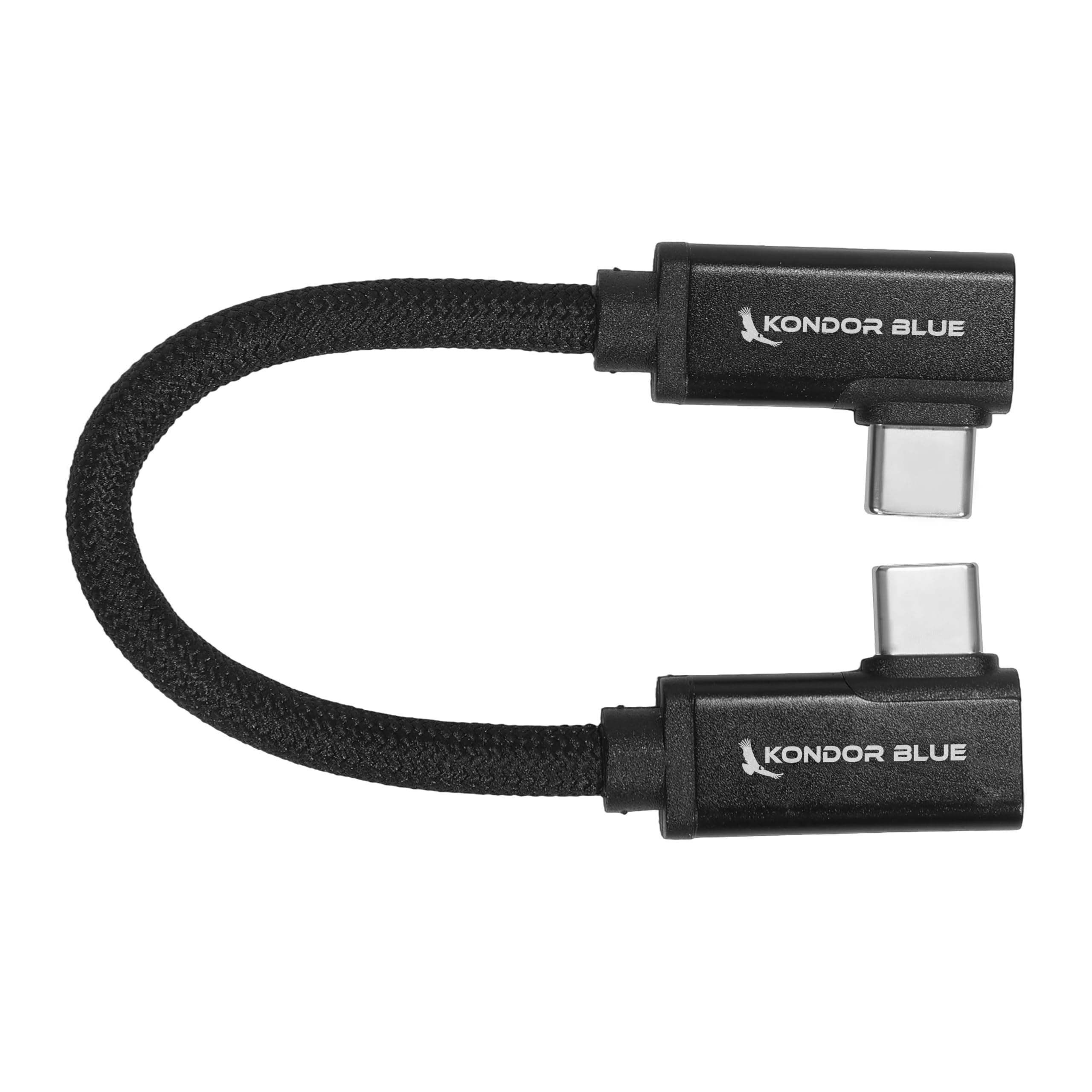 6" Dual Right Angle USB-C Braided Cable for 8K Data and Power Delivery | Features 3.2, 20Gb/s 100W, 8K Video Data Transfer & Fast Charging Capability | Black