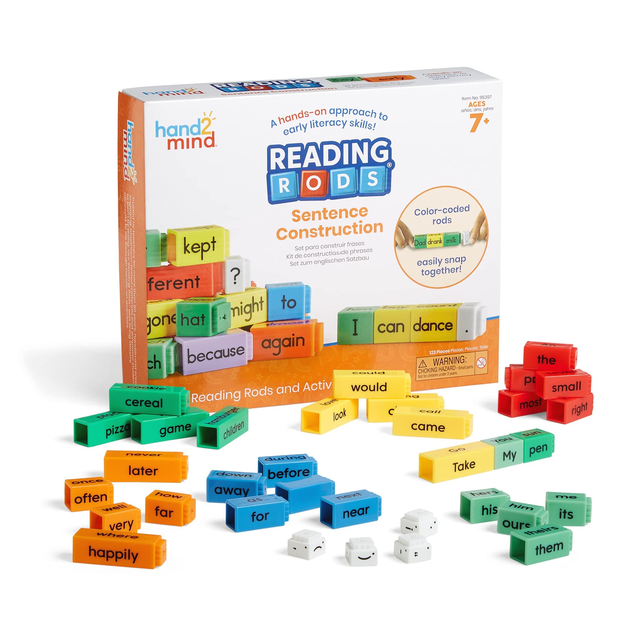 Learning Resources Reading Rods Sentence Construction, Learn to Read, Sentence Building for Kids, Parts of Speech Linking Cubes, Learn to Read Toys, Reading Tools for Kids, Moyen