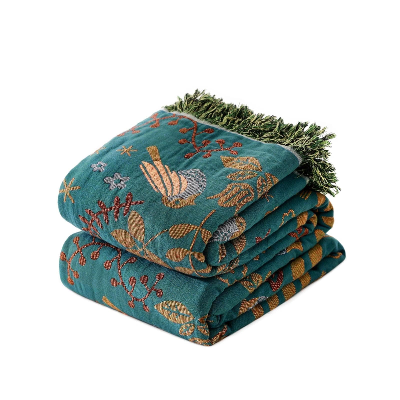 Boho Throw Blanket for Bed 100% Cotton Soft Lightweight Quilt Blanket Bird Floral Embroidery Spring Room Decor Large Bed Blankets,90"x98" All Season Rustic Throw for Sofa Couch Chair