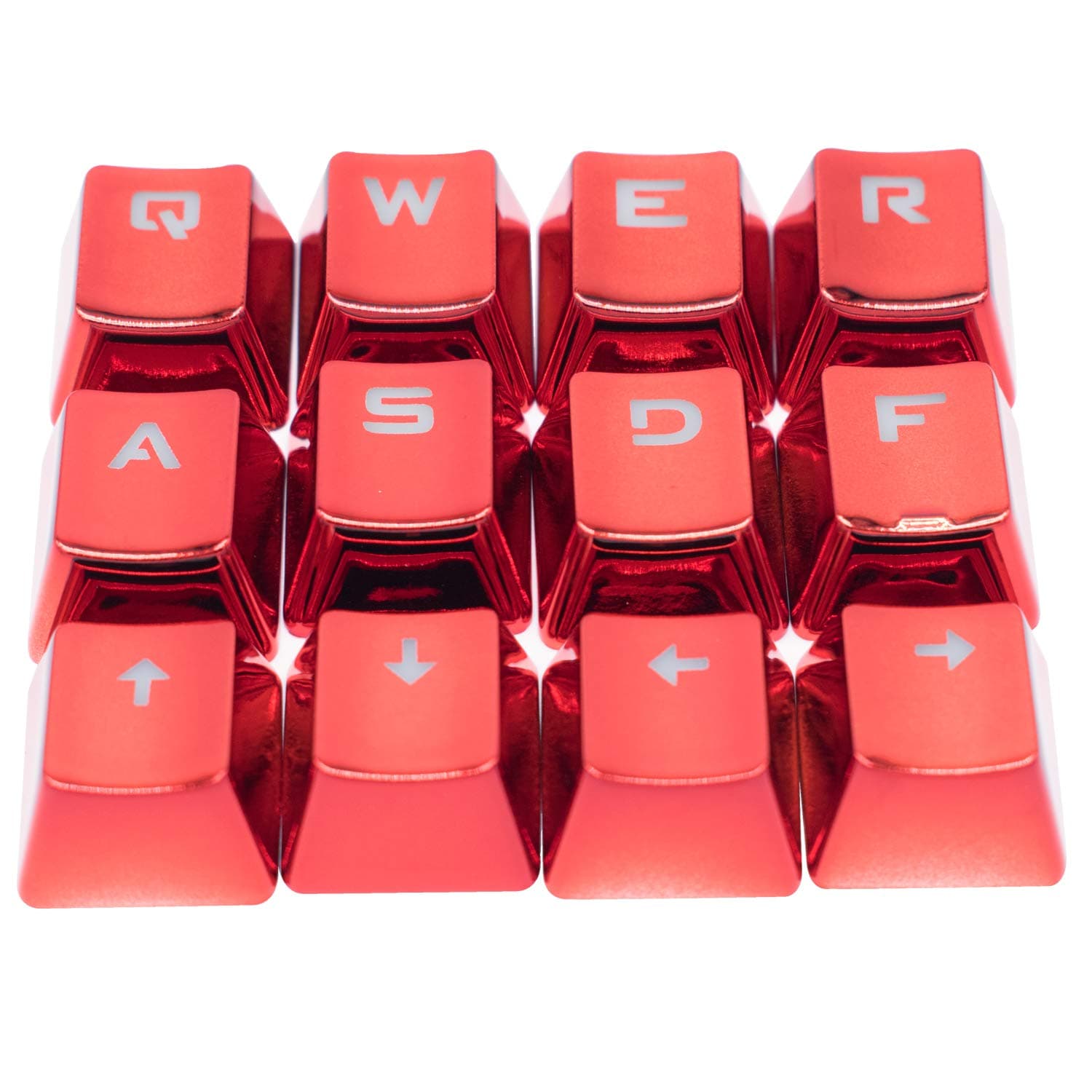 12 Keys PBT Keycaps Backlit Metallic Electroplated Set for Cherry MX Axis Mechanical Keyboard TLT Retail FPS and MOBA Gaming Switch QWER/ASDF/WASD/Direction with Key Puller(Red)