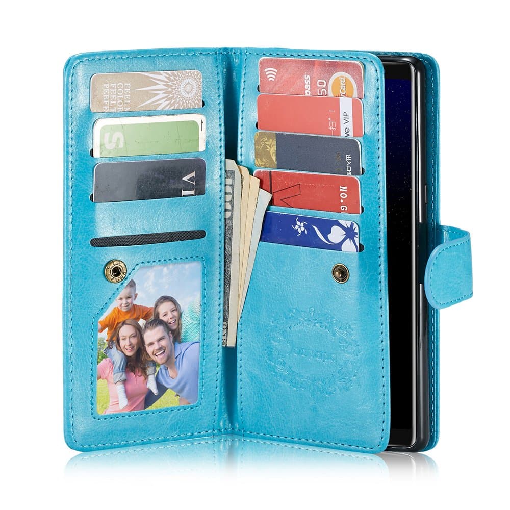 Galaxy Note 8 Case, Joopapa Note 8 Pu Leather Magnetic Wallet Flip Cover Case with ID&Credit Card Holder Slot Built-in 9 Card Slots & Wrist Strap for Samsung Galaxy Note 8 (Blue)