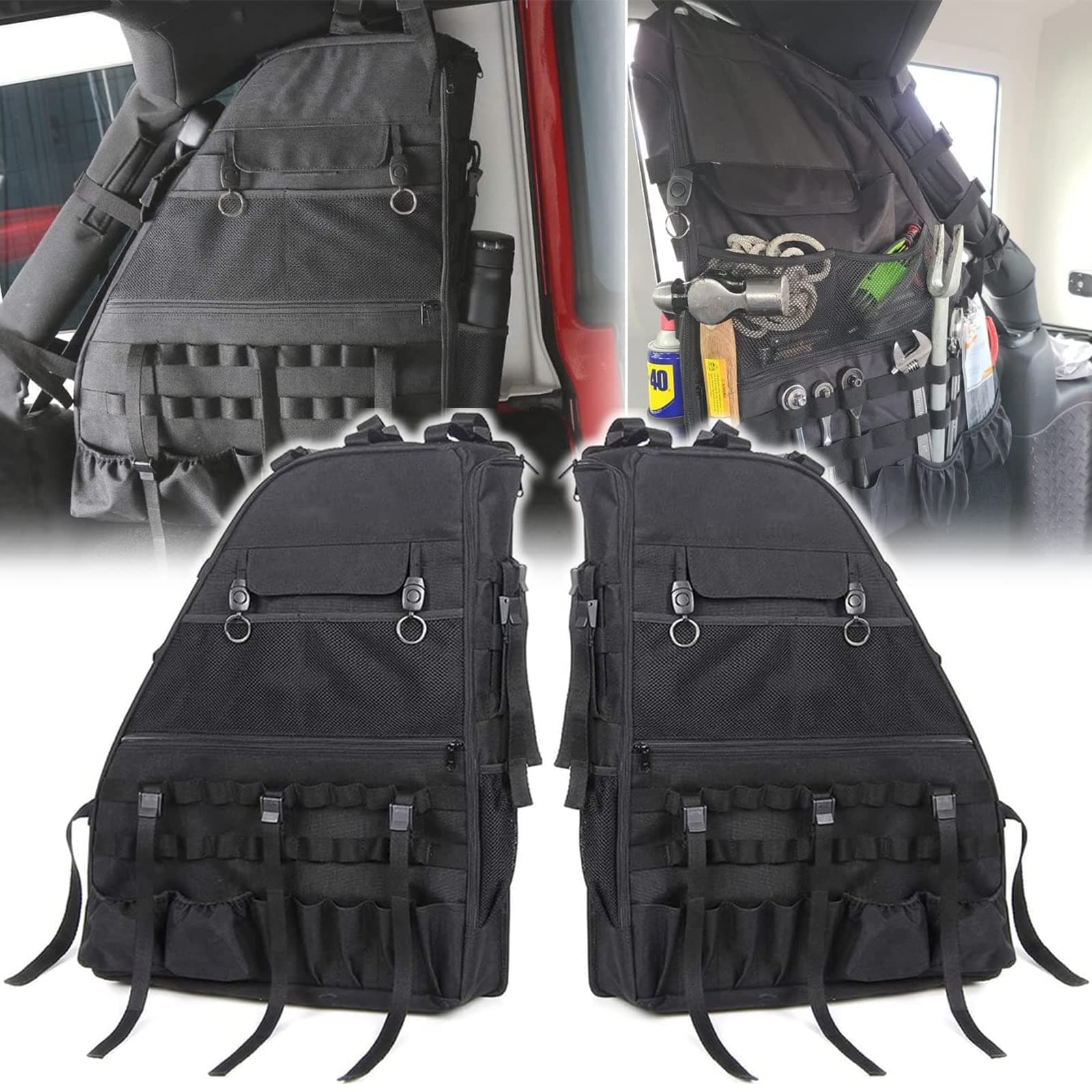Bolaxin Roll Bar Storage Bag Cargo Cage with Multi-Pockets Organizers Saddlebag Tool Kits Holder Bags Compatible with Jeep Wrangler Accessories JK TJ JL & Unlimited 2007~2021 4 Doors (Pack of 2)