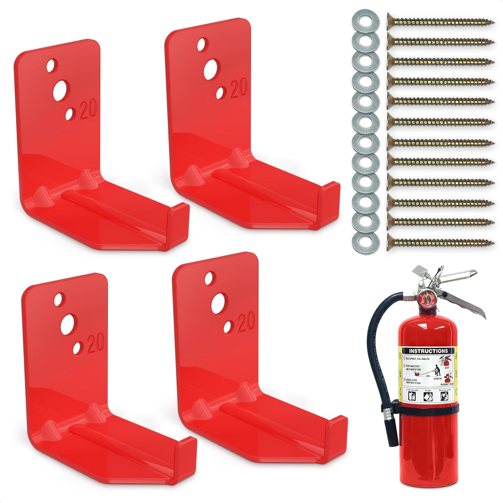 4Pcs Fire Extinguisher Mount Wall Bracket - Home Fire Extinguisher Brackets Adjustable Fire Extinguishers for The House 40LB Fire Extinguisher Bracket Screws - Fireplace Mounting Bracket Wall Hook