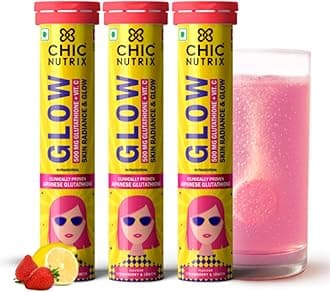 - Glow Glutathione Effervescent Tablets with Vitamin C |Japanese Glutathione 500mg For Radiant, Even-Toned and Glowing Skin | Sugar-Free| Strawberry Lemon Flavour, 20 Tablets (Pack of 3)
