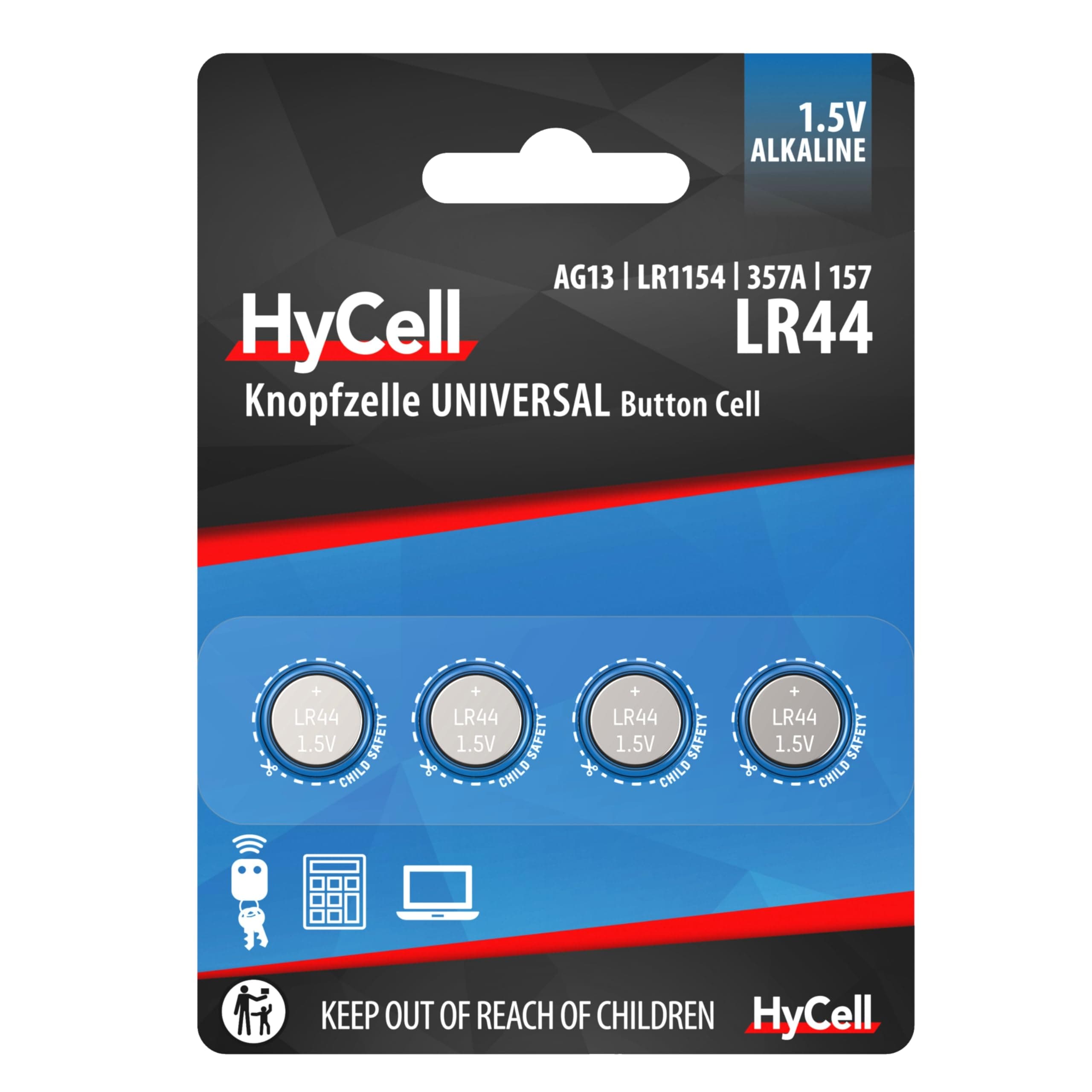 HyCell LR44 A76 Alkaline 1.5v Button Cell Batteries x 4