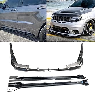 Body Kits for Jeep Grand Cherokee SRT/Trackhawk 2017-2021 V4 Style Front Bumper Lip Splitter + Side Skirt Extension Lip Panels Splitte (Carbon Fiber Print)