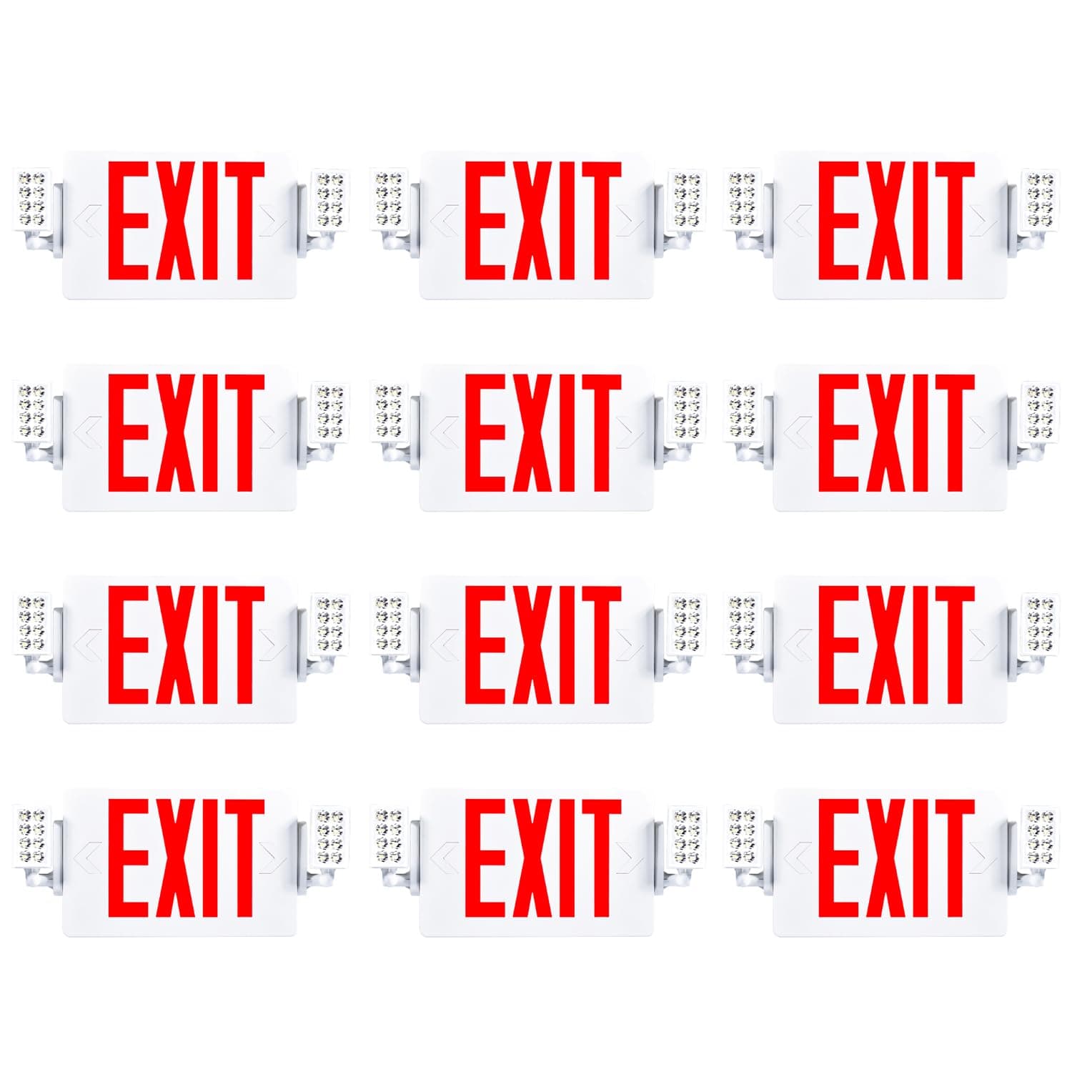 Sunco 12 Pack Exit Signs With Emergency Lights, Two Adjustable LED Lights With Backup Battery, Red, 94V-0 Fire Resistant, 120-277V, Wall Or Ceiling Mount, Commercial Grade UL.